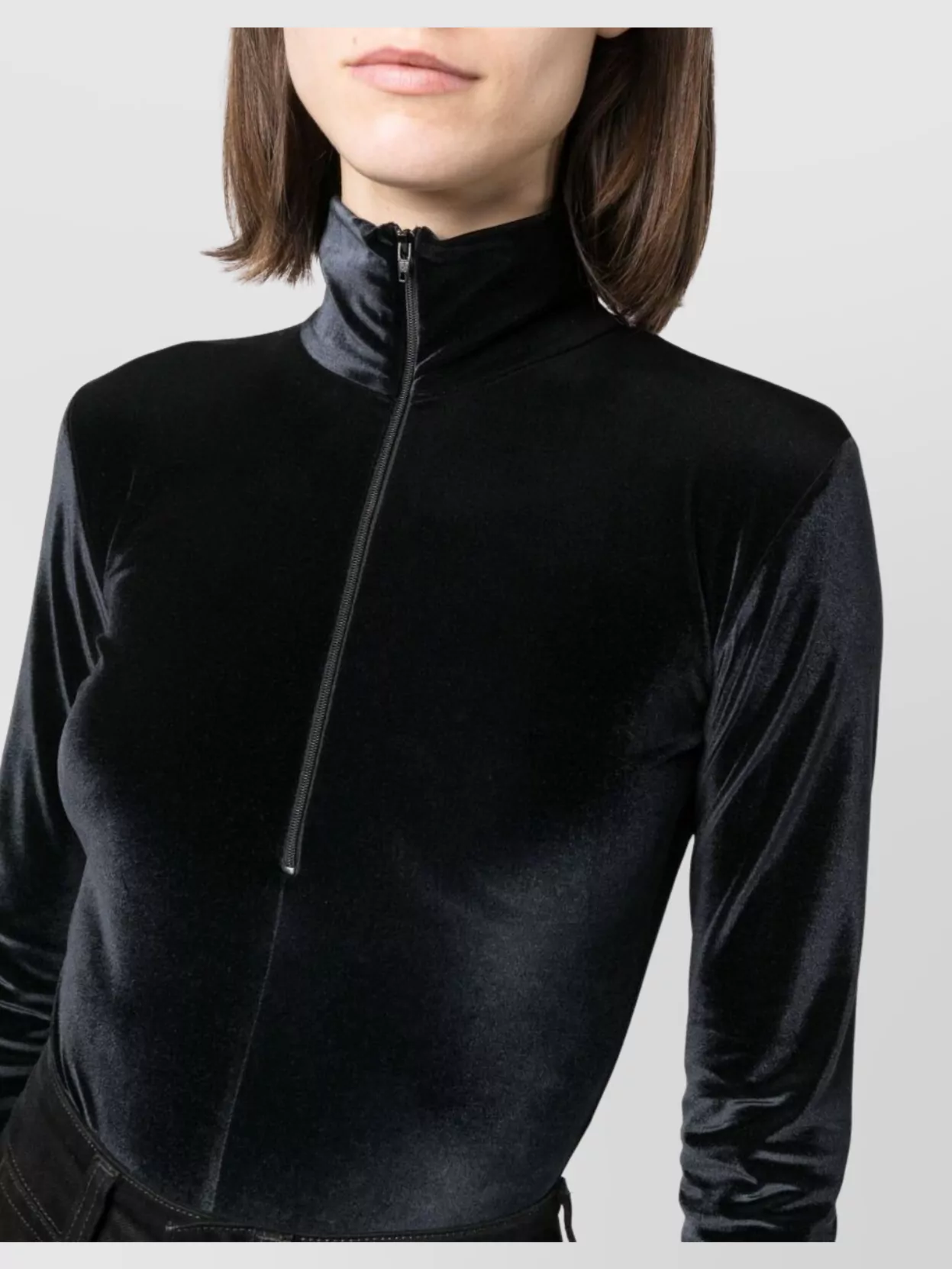 Filippa K Velvet Zip Fitted High Neck Body