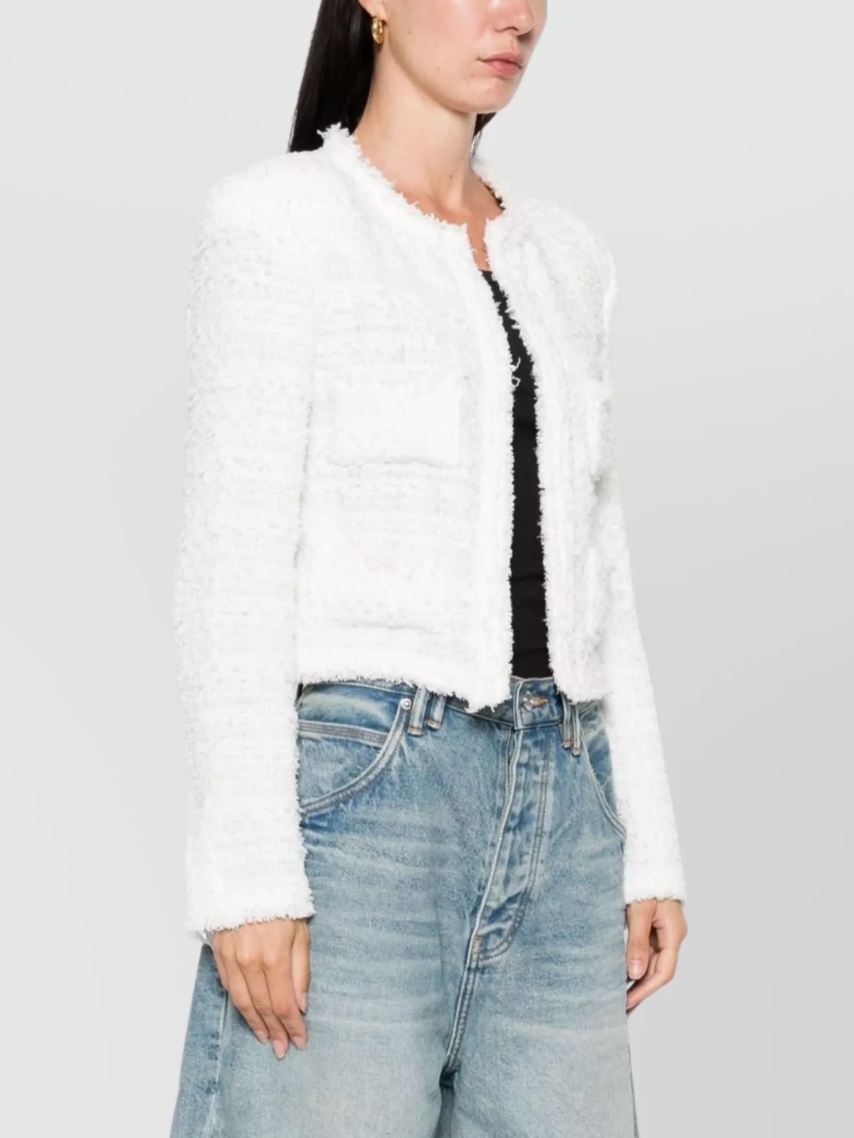 Iro Tweed Cropped Jacket Frayed Edges
