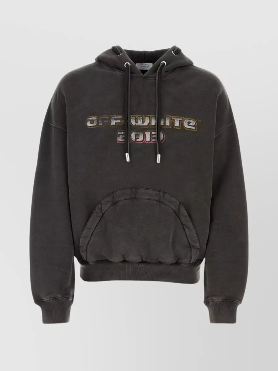 Shop Off-white Vintage Cotton Hooded Sweatshirt With Graphic Print In Grey