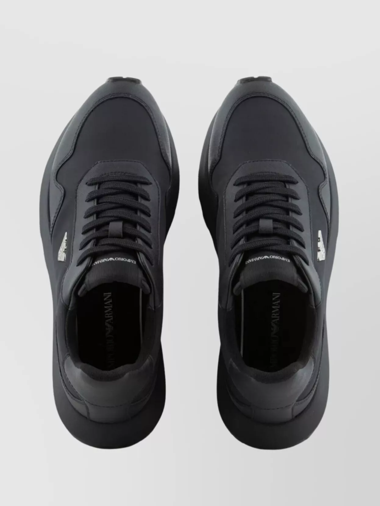 Emporio Armani Round Toe Padded Collar Rubber Sole Sneakers