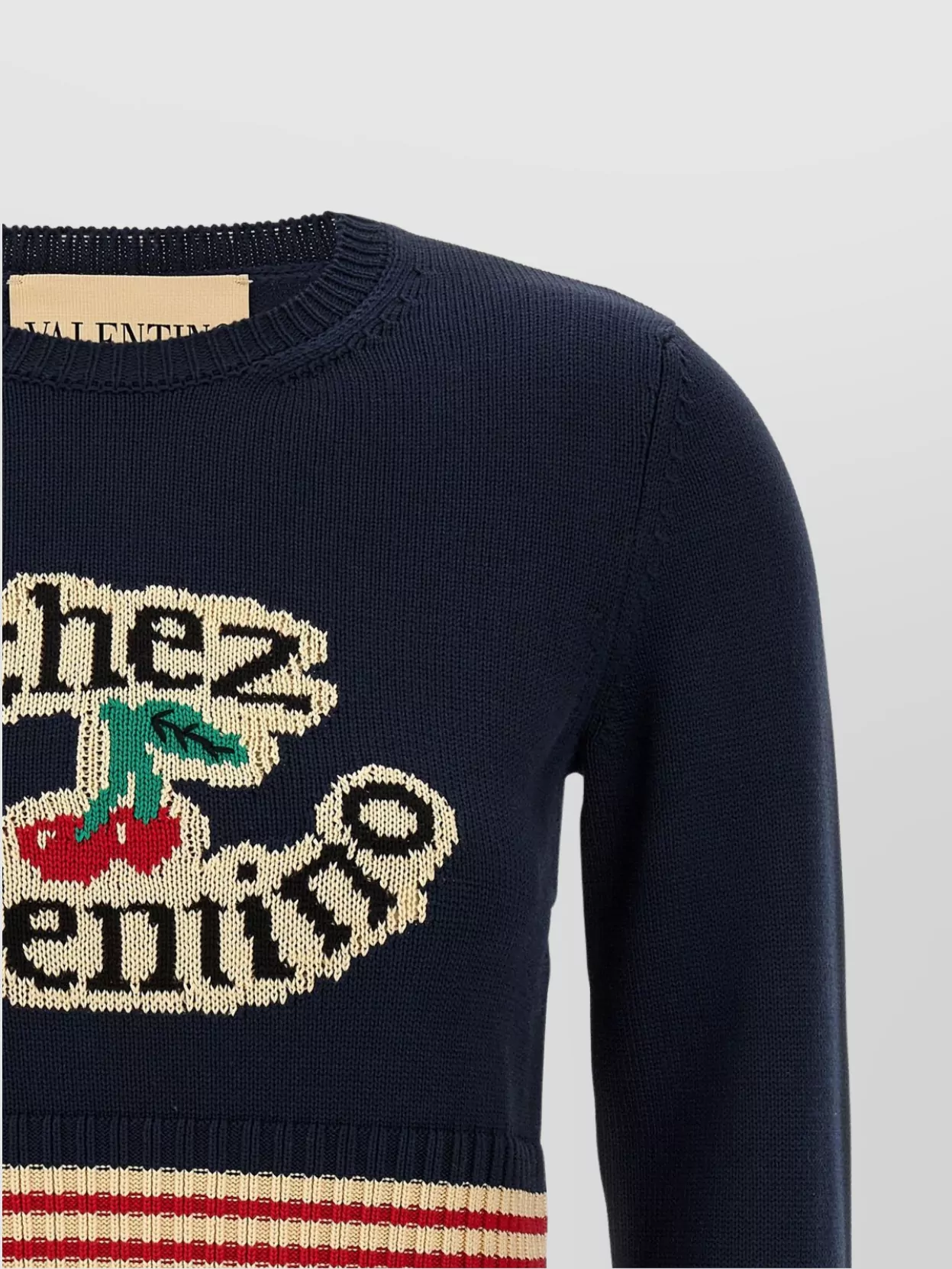 Valentino Cotton Sweater Crew Neck Long Sleeves In Blue