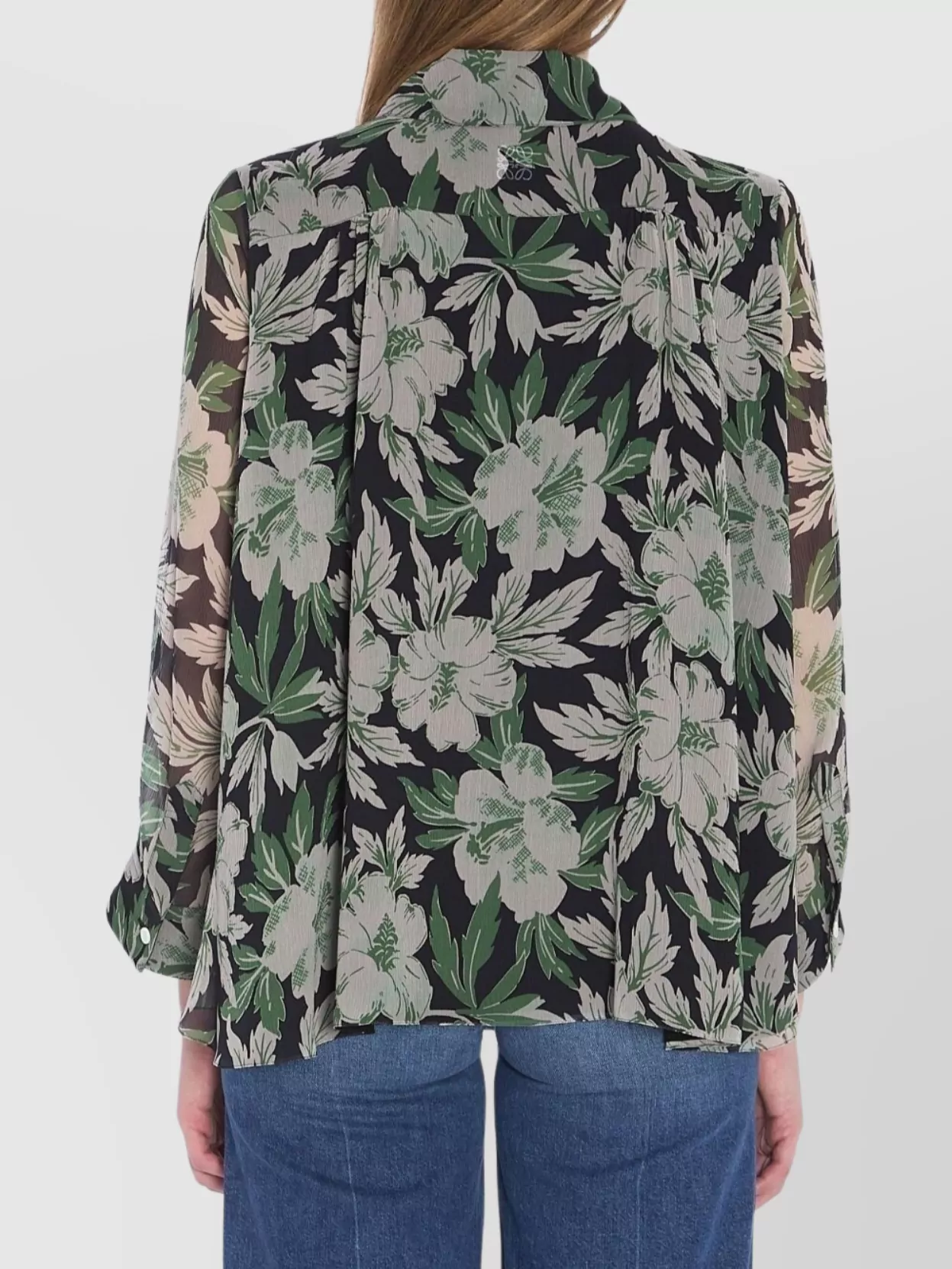 Loewe Sheer Floral Print Silk Shirt With Ruffle Cuffs