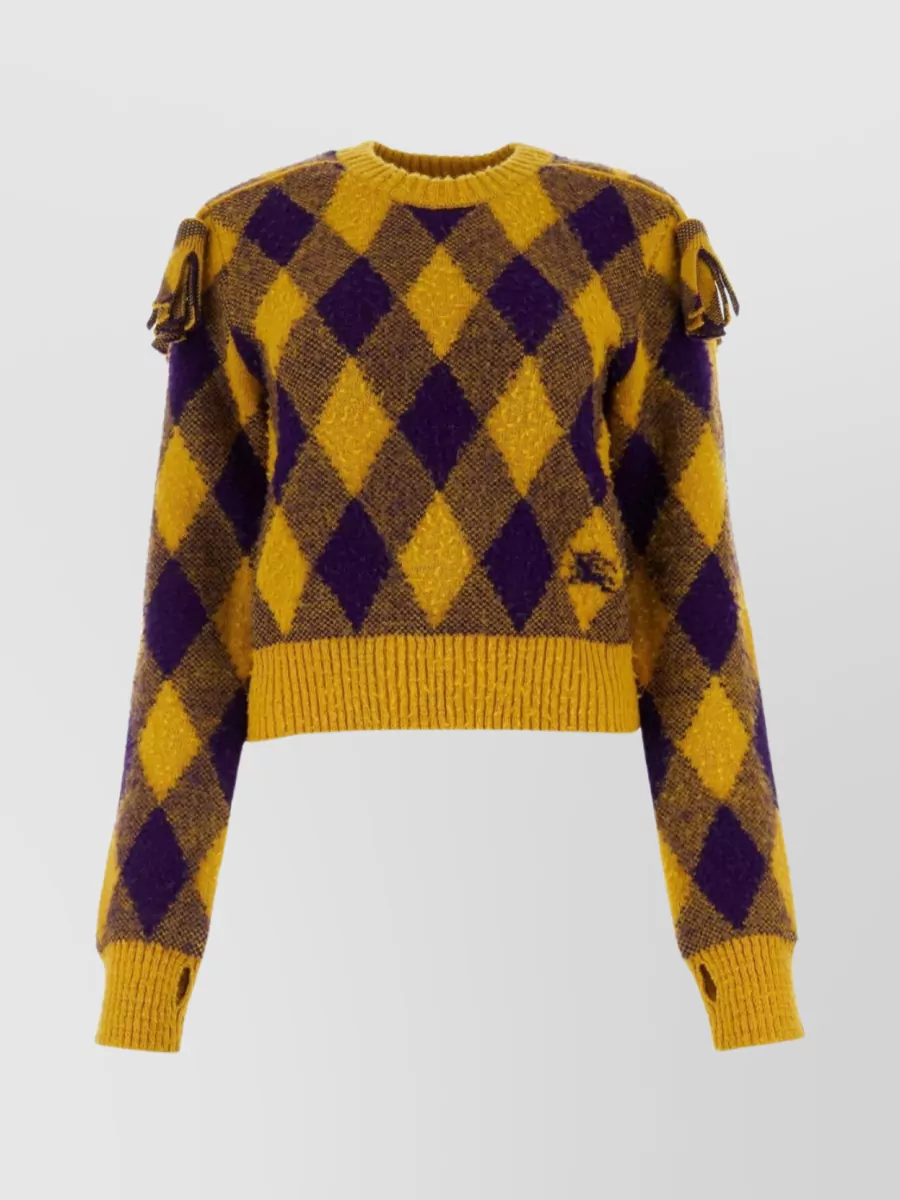 Shop Burberry Equestrian Knight Delicate Embroidered Wool Sweater In Yellow
