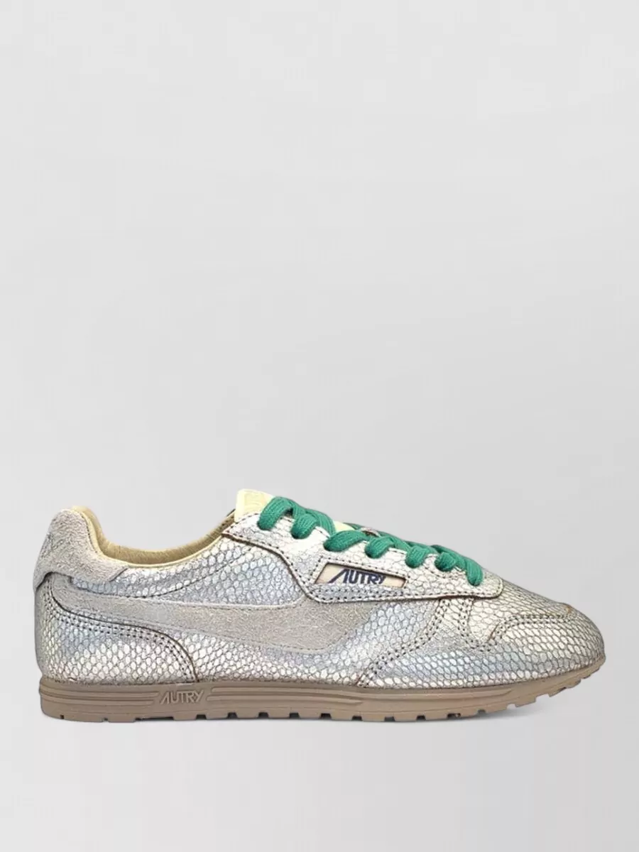 Autry Leather Metallic Snake-Print Suede Low-Top Sneakers