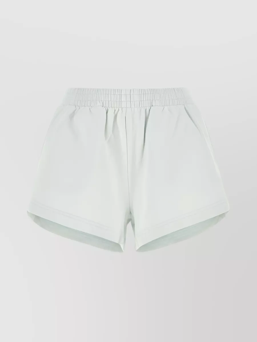 Shop Balenciaga Elastic Waistband Cotton Flared Shorts In Grey