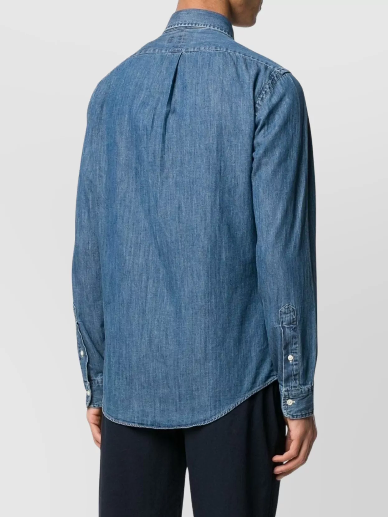 Ralph Lauren Button-Down Collar Denim Shirt With Curved Hem