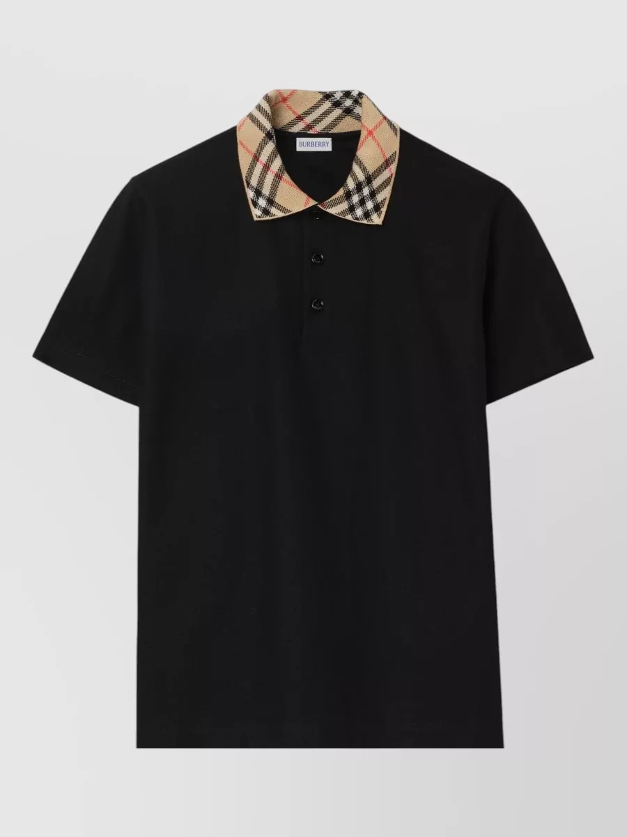 Burberry cotton piqué check collar short-sleeve polo shirt