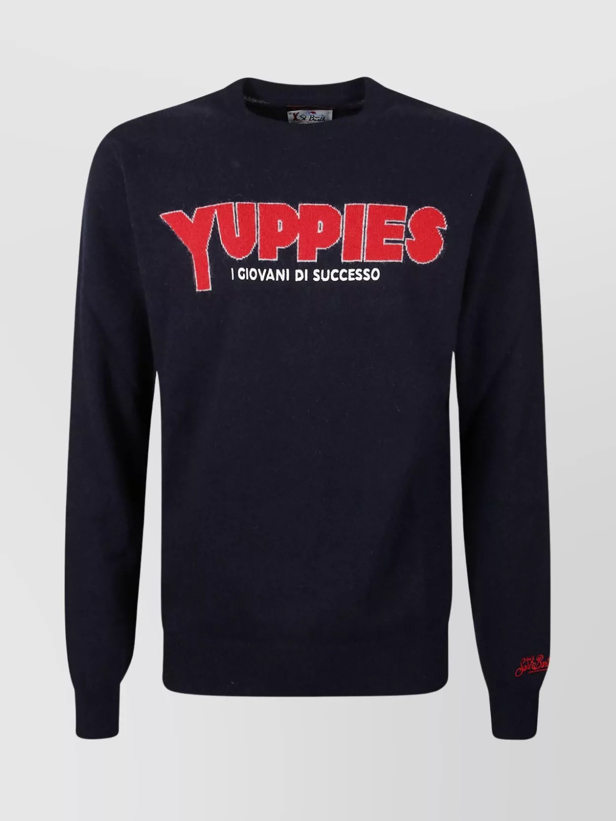 Mc2 Saint Barth Crew Neck Long Sleeve Ribbed Sweater In Black