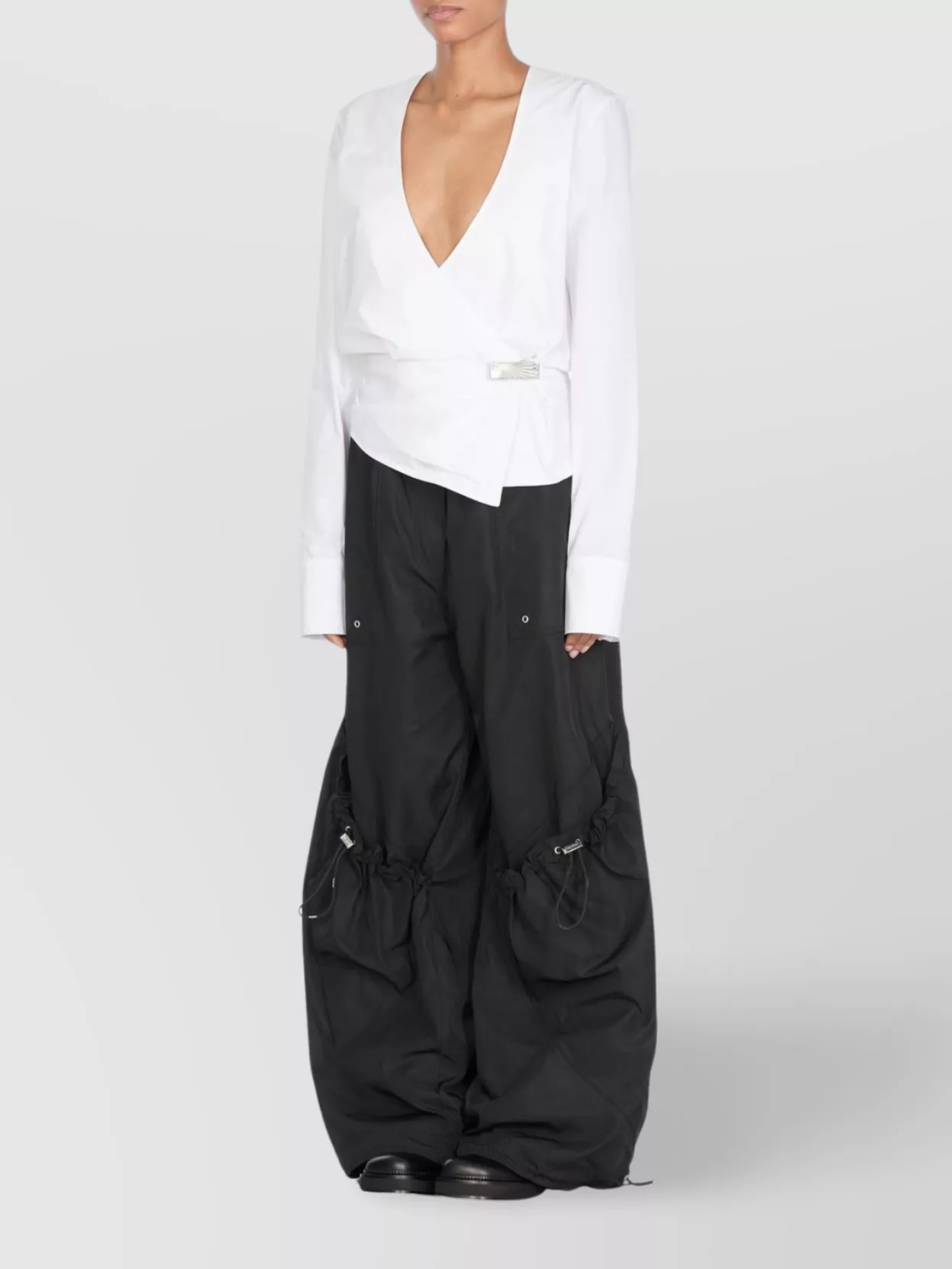 The Attico Wrap V-Neck Knitwear With Metal Buckle Detail