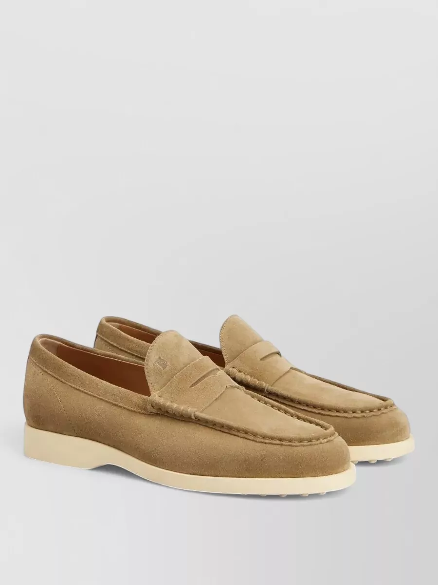Tod's Suede Loafers Round Toe Rubber Sole