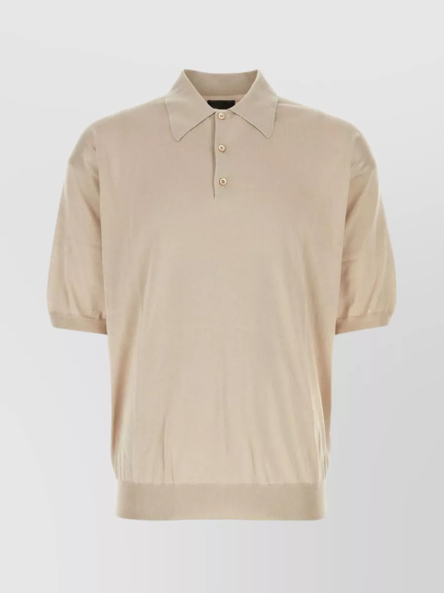 Shop Prada Silk Ribbed Polo Shirt In Cream