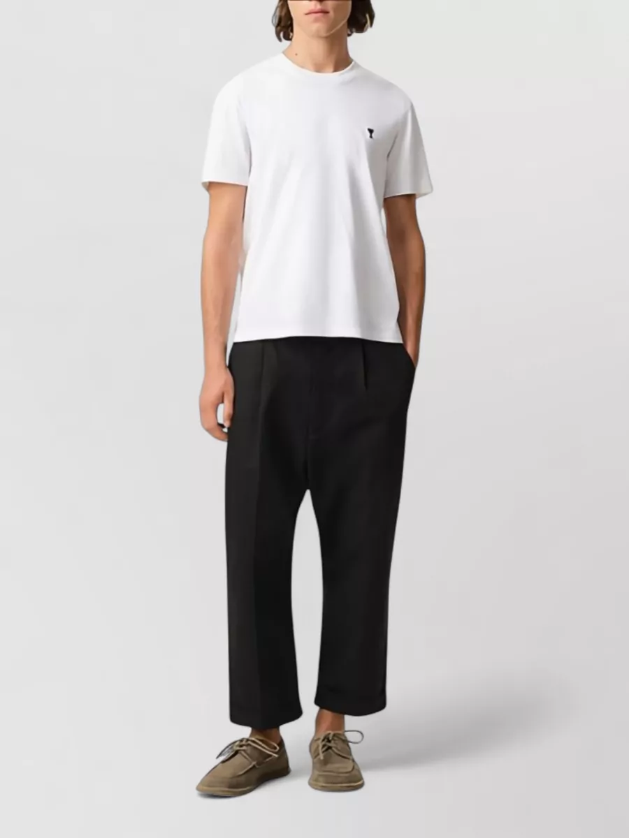 Ami Paris Cotton Trousers Pleated Front Cuffed Hem