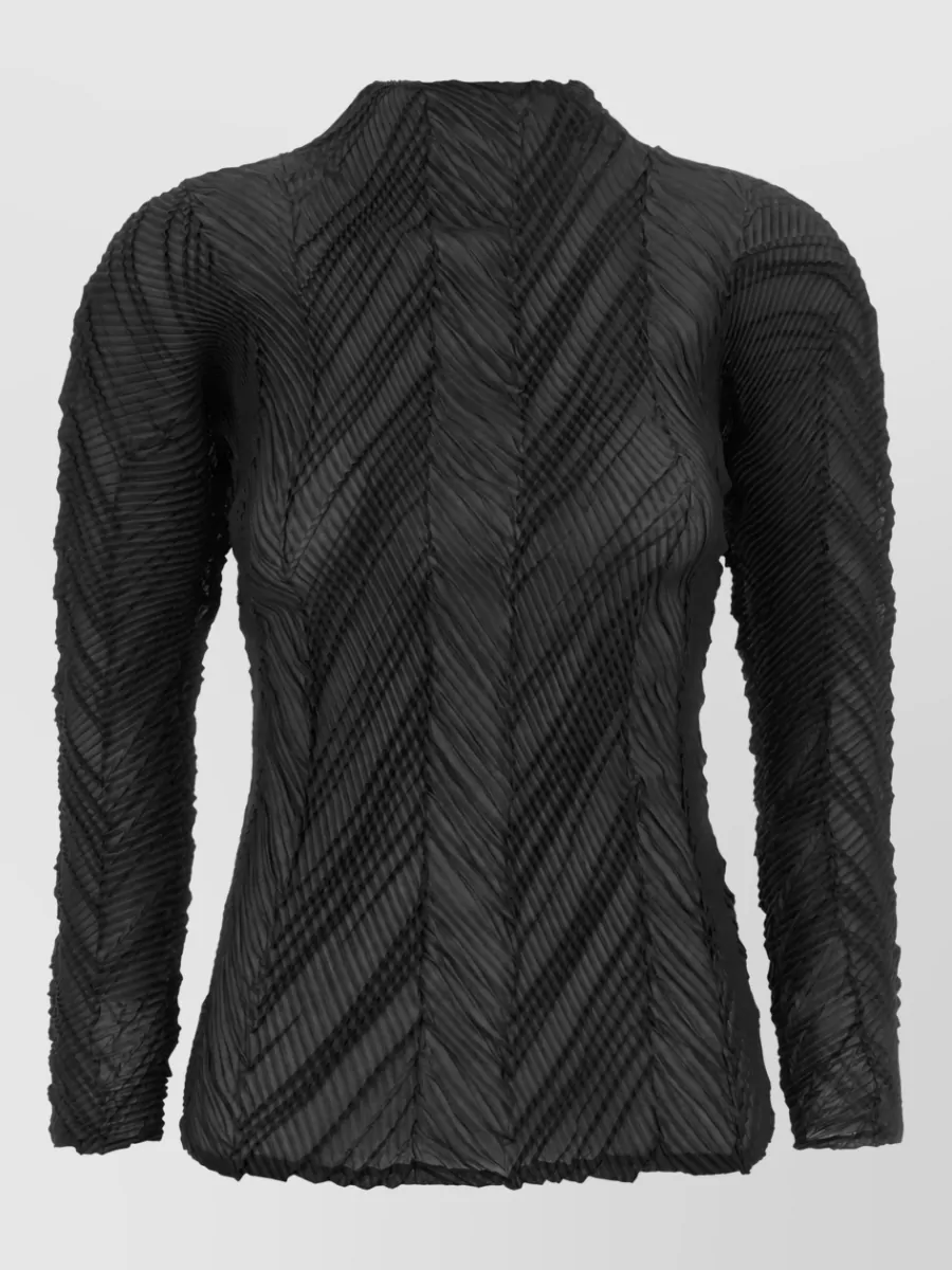 Issey Miyake pleated high neck long sleeve top