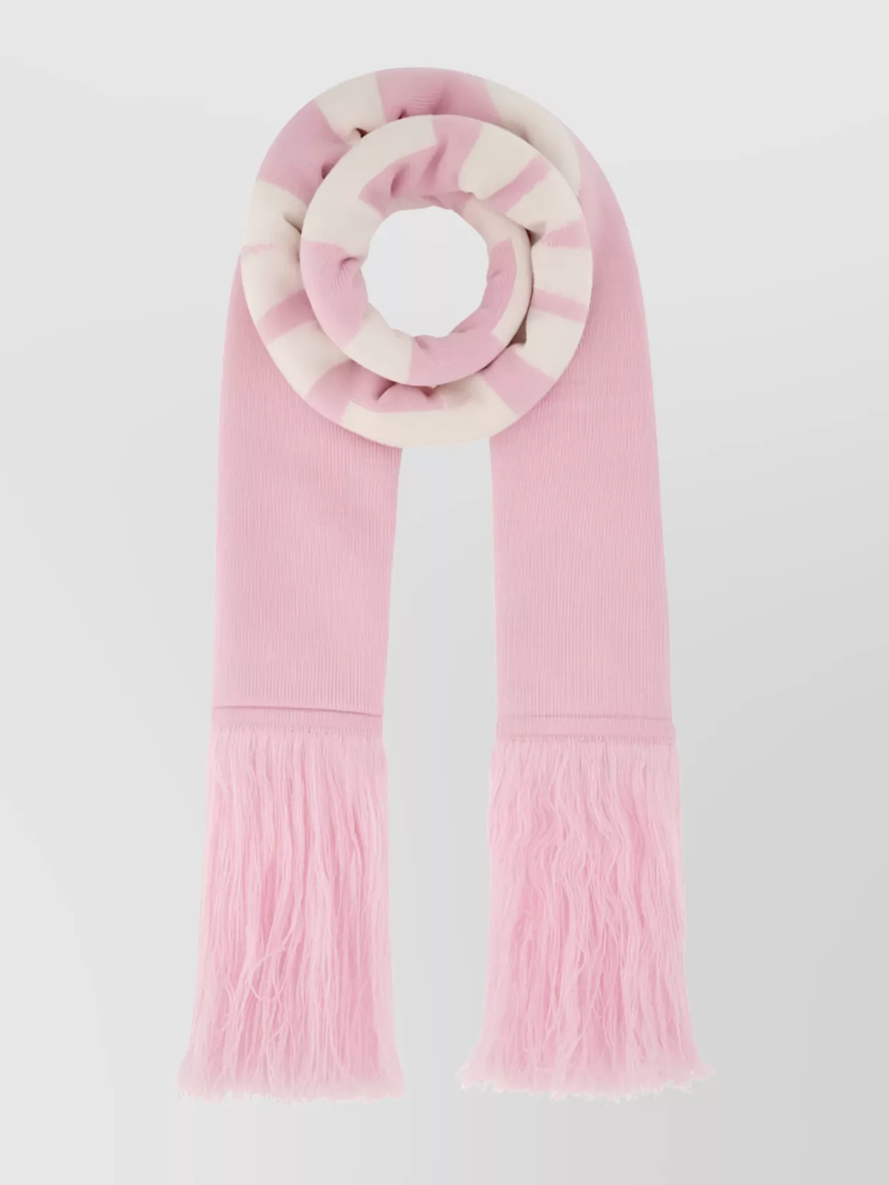 Shop Vetements Striped Knit Scarf With Fringe Detailing In Pink
