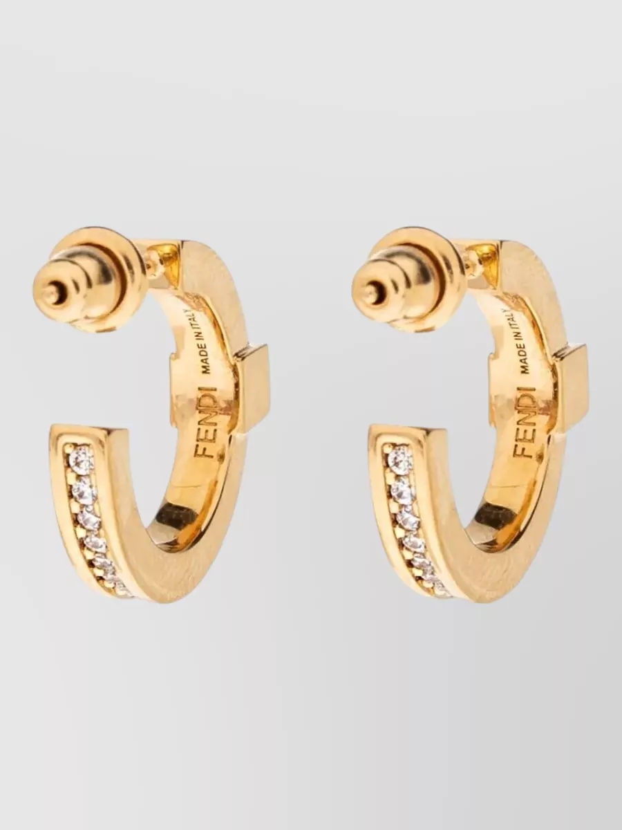 Fendi Crystal Hoop Earrings Signature Metal Design