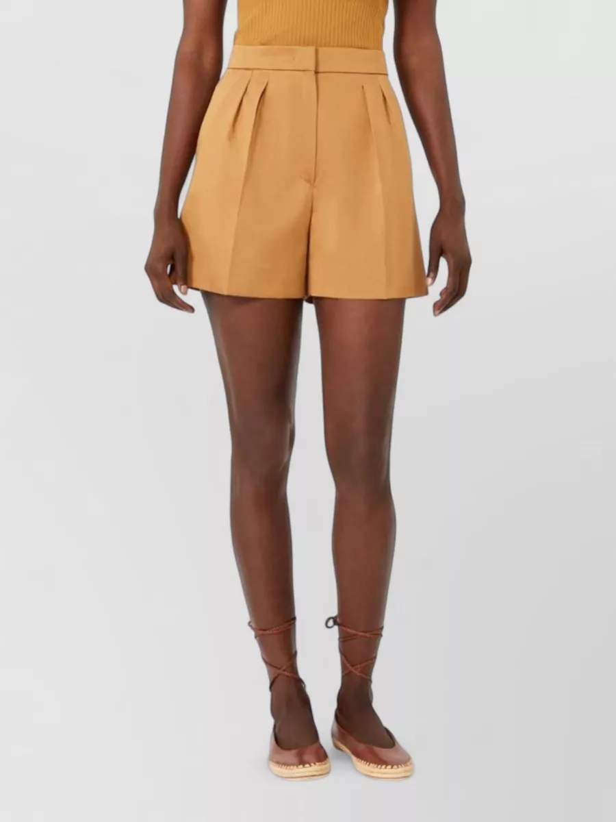 Max Mara High-Rise Pleated Cotton Satin Shorts