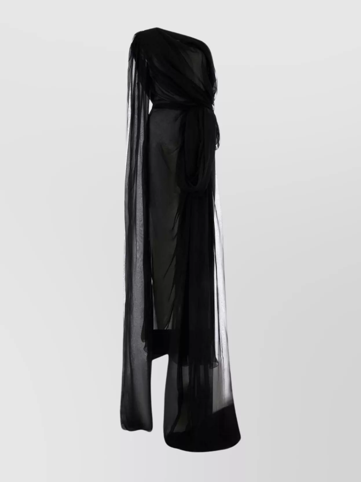 Shop Saint Laurent Draped Sheer Sleeve Dress