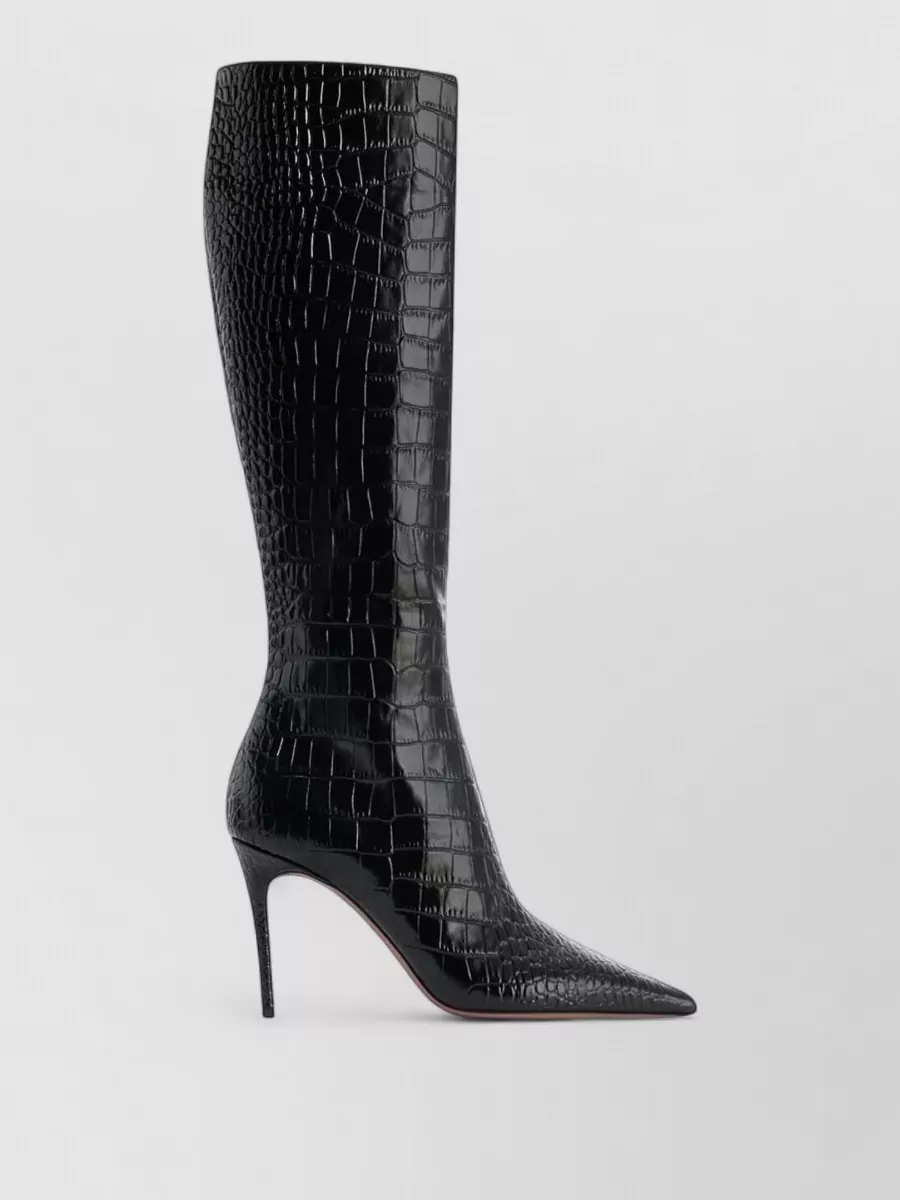 Paris Texas Leather Crocodile-Effect Knee-High Boots