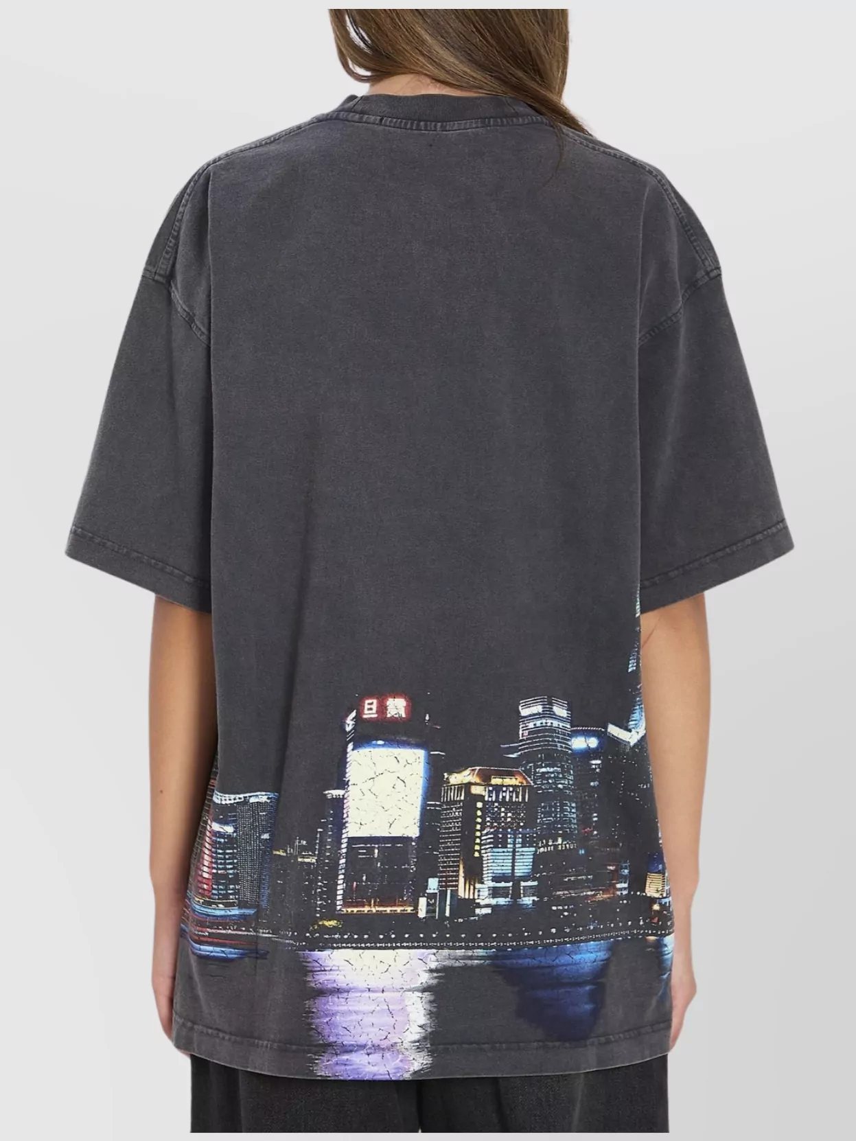 Alexander Wang Women T-shirt With Thermo-applied Rhinestones And Shanghai Skyline In Blue