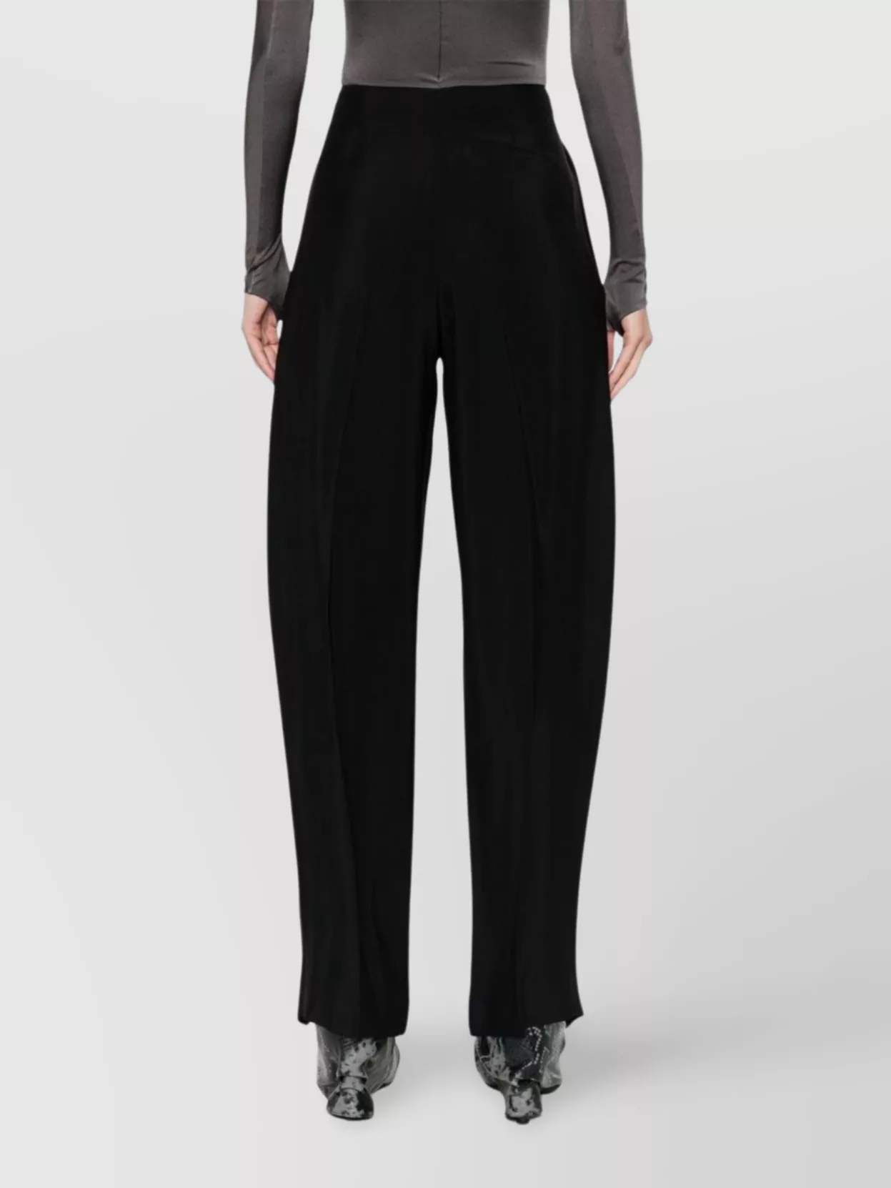 Mugler Straight Pleated High Waist Trousers With Ankle Zips