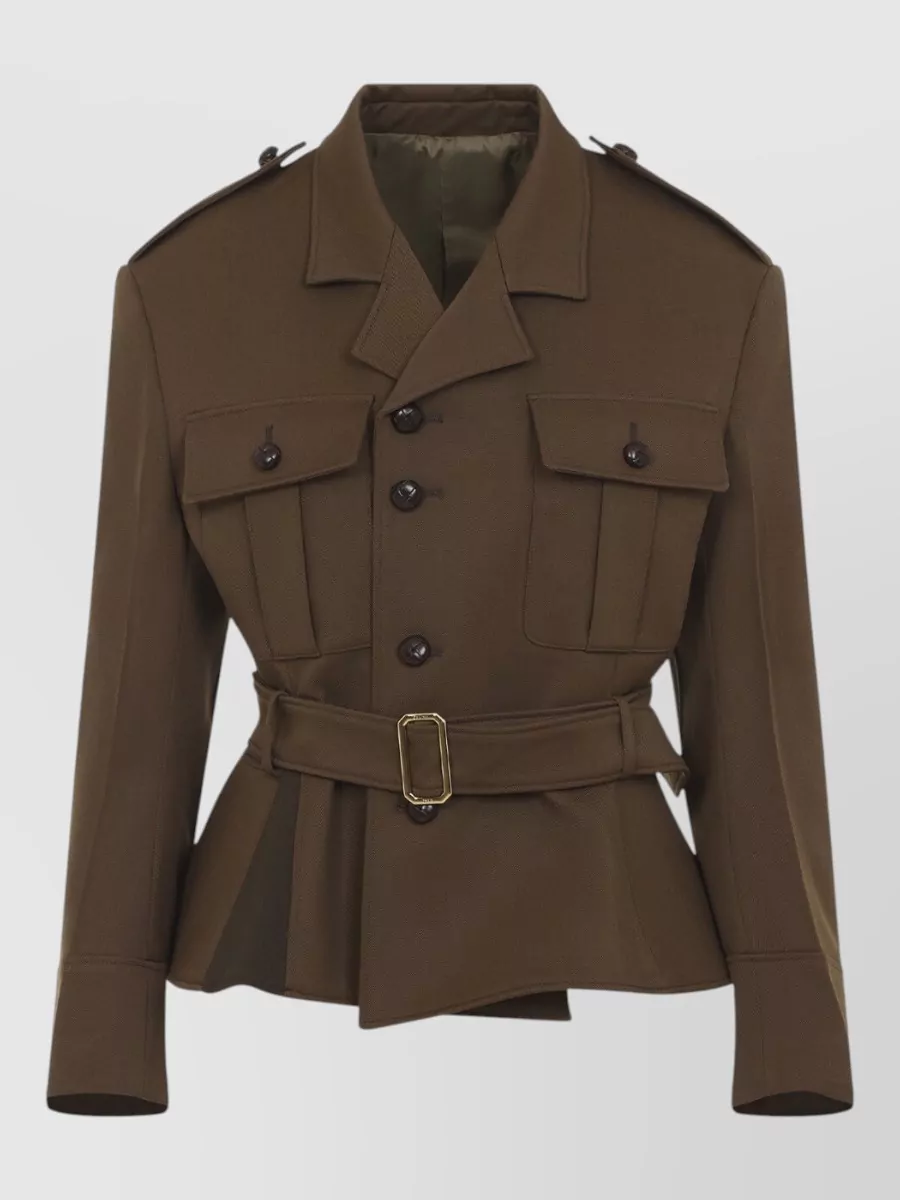 Celine Peplum Wool Jacket Structured Shoulders Collar In Brown
