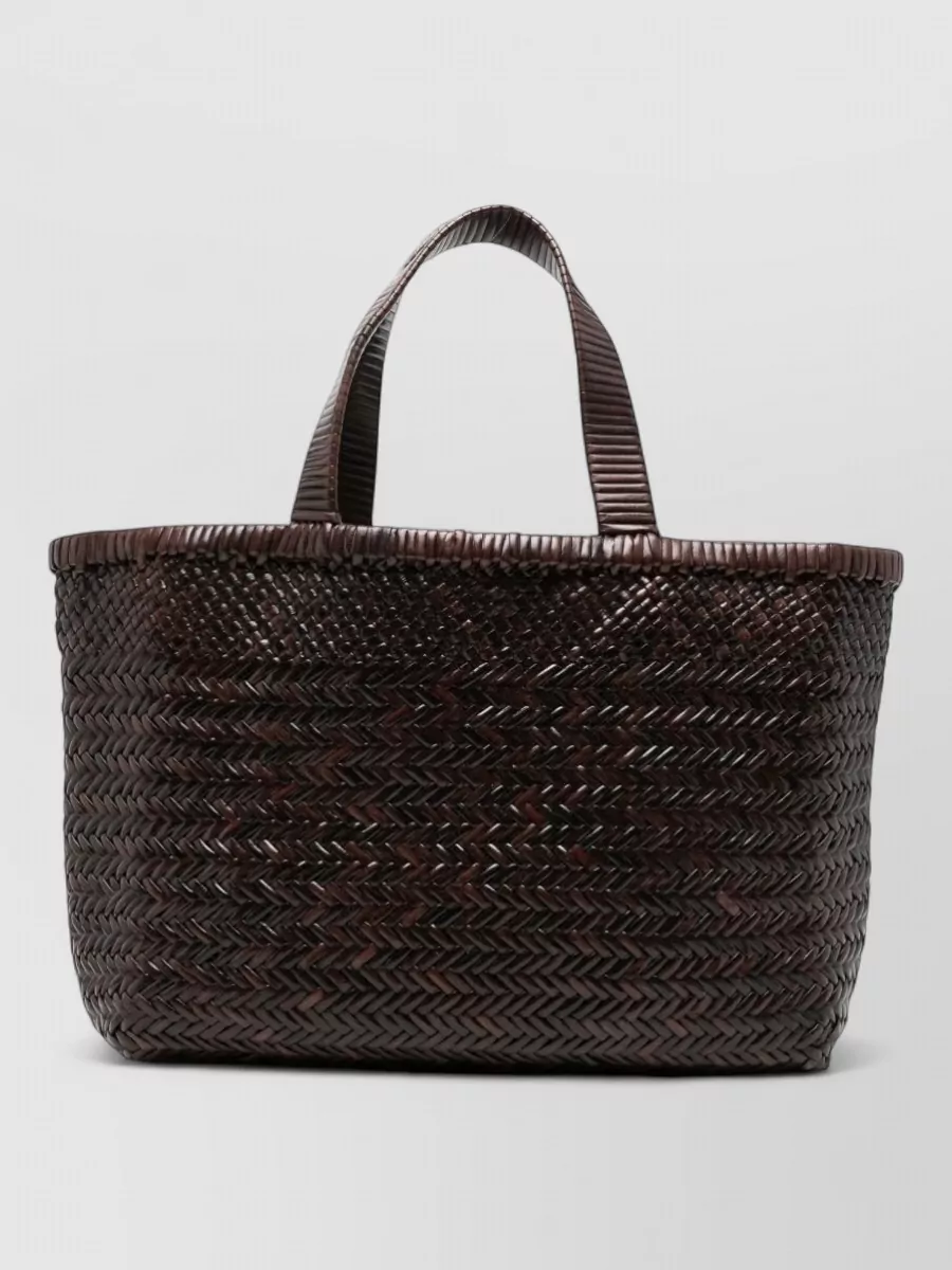 Manebi woven basket medium leather beach bag