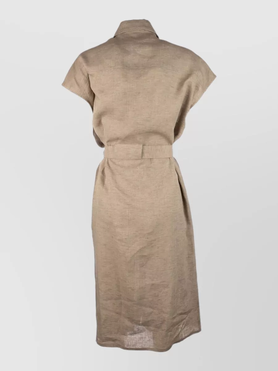 Fabiana Filippi Linen Sleeveless Belted Midi Shirt Dress
