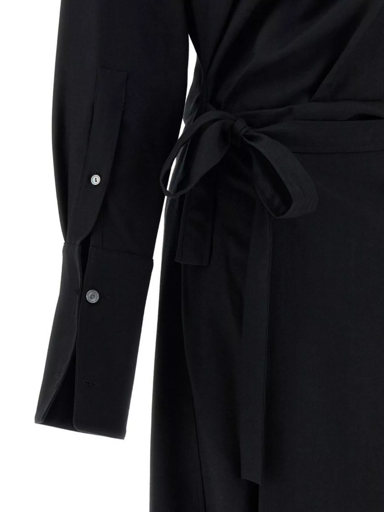 The Row High Neck Long Sleeve Dress With Waist Tie