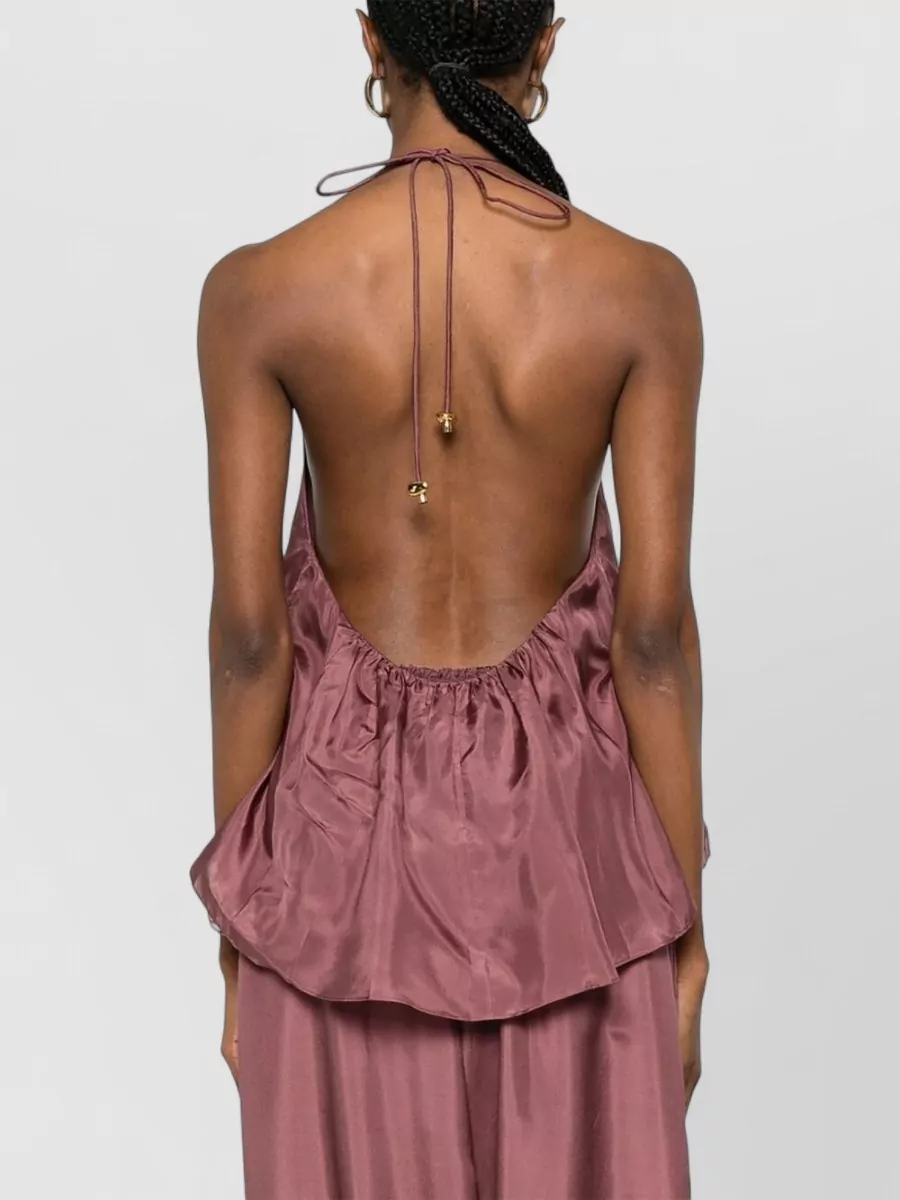 Zimmermann Silk Beaded Ruched Halterneck Sleeveless Top
