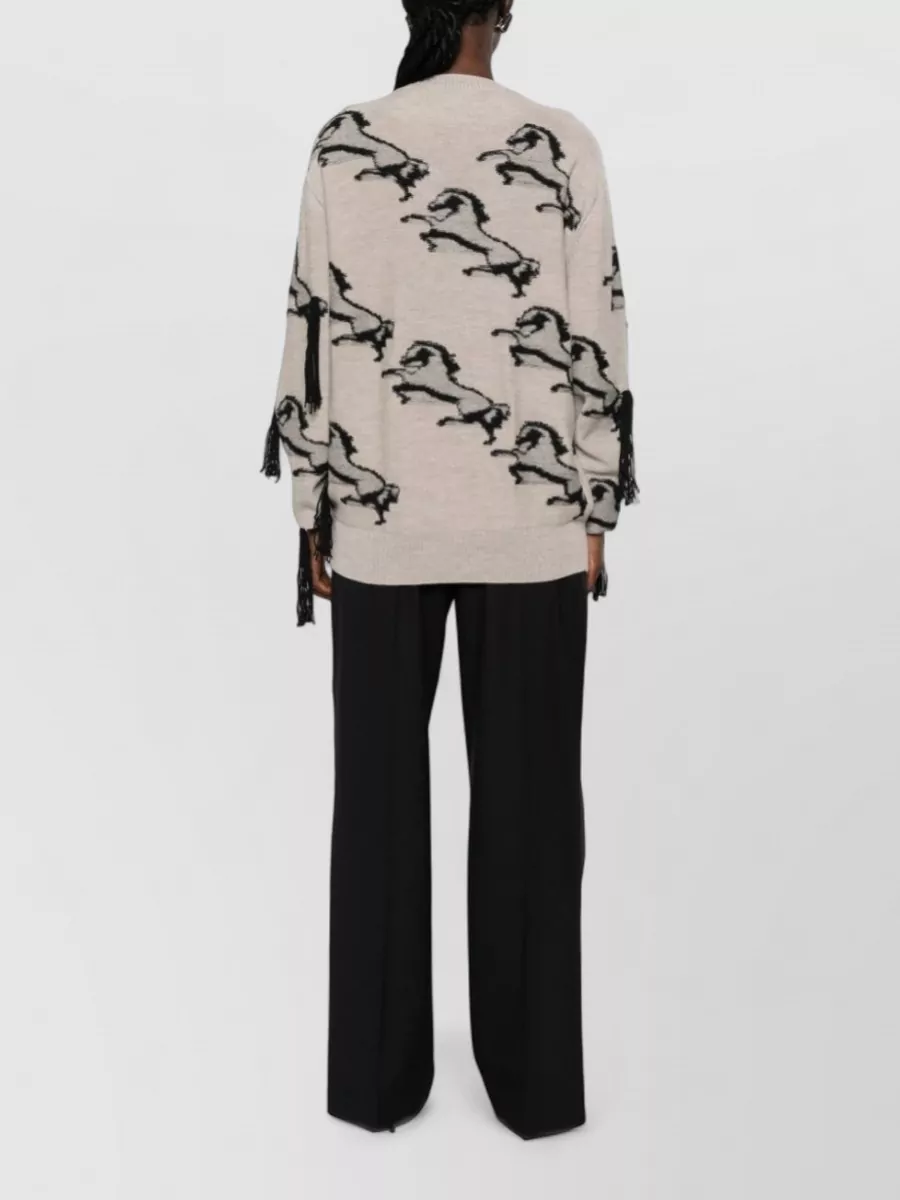 Stella Mccartney Virgin Wool Ribbed Crew Neck Embroidered Jumper