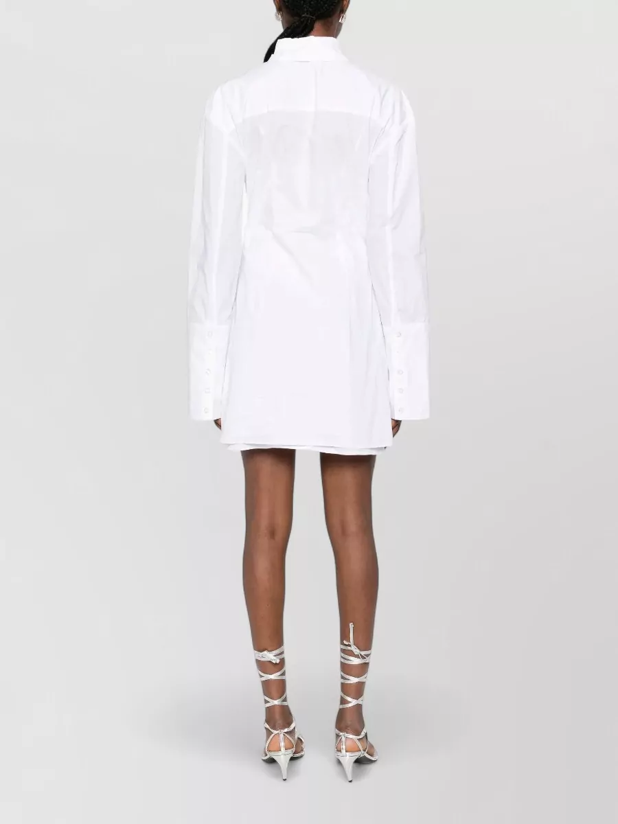 Rotate Cotton Gathered Knotted Shirt Mini Dress
