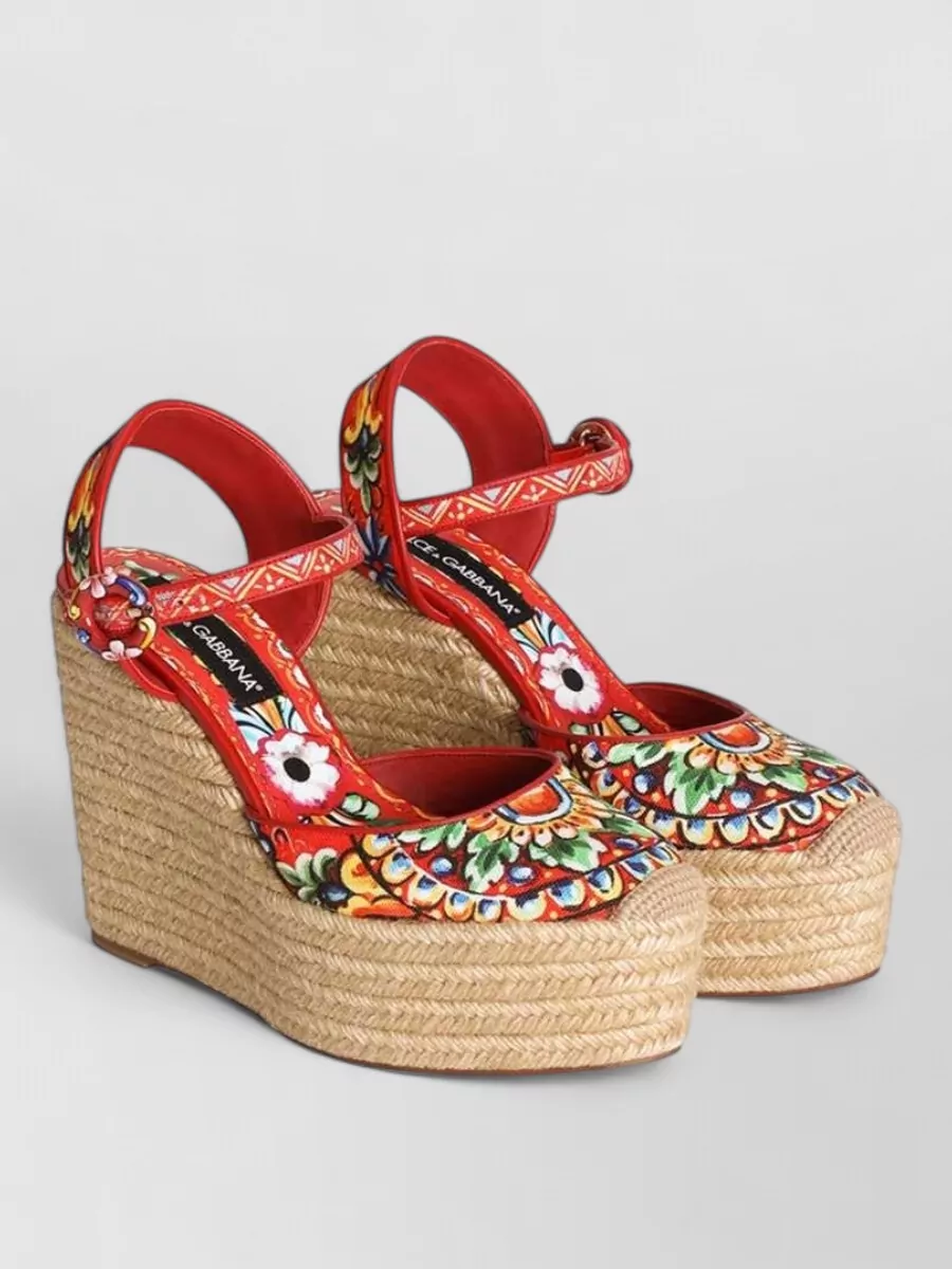 Dolce&Gabbana printed canvas wedge espadrille sandals