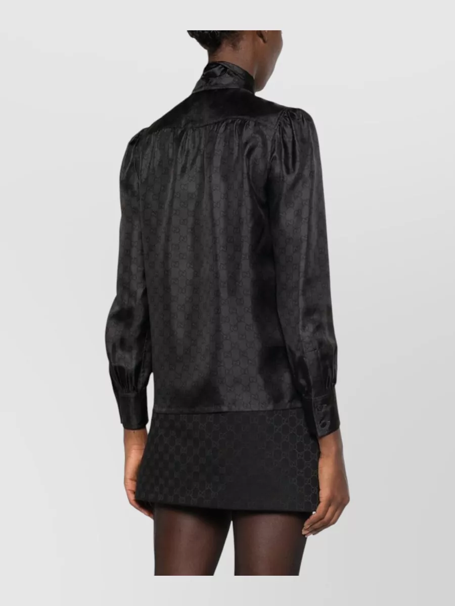 Gucci Silk Logo-Print Long-Sleeve Blouse