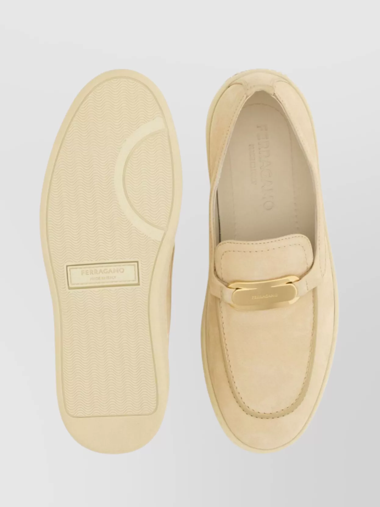 Ferragamo Nubuck Leather Loafers Gold Hardware