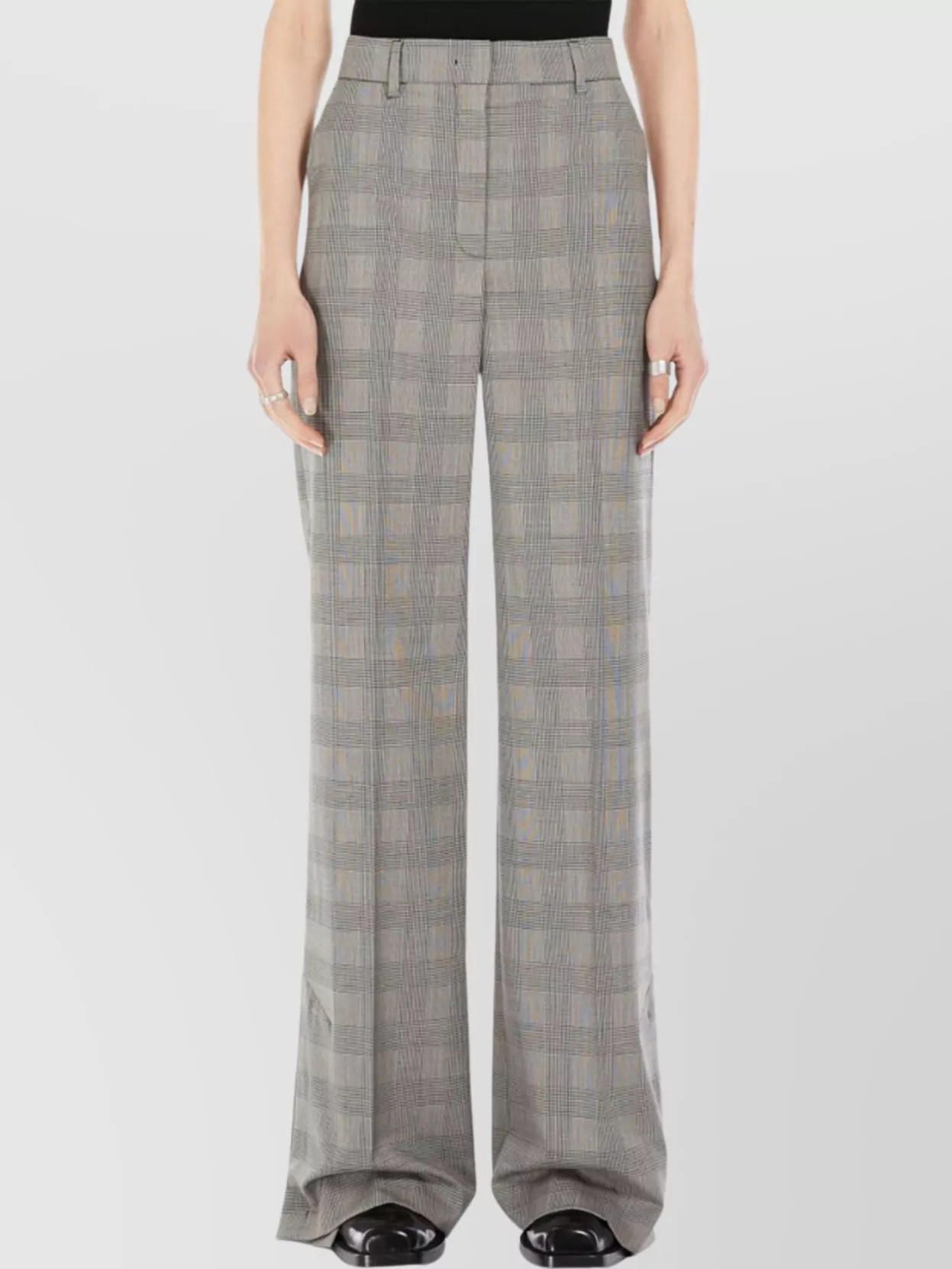 Sportmax Wool Flare Trousers With Prince Of Wales Pattern In Gray