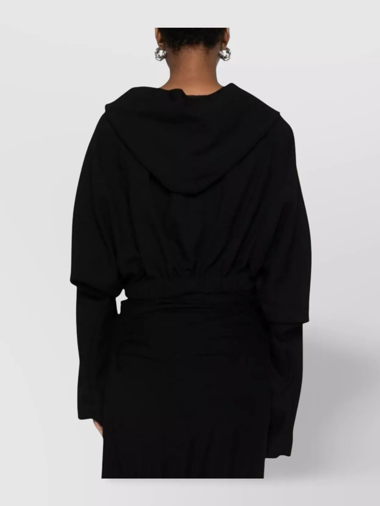 Rick Owens Hooded Cropped Long Sleeve T-shirt In Black