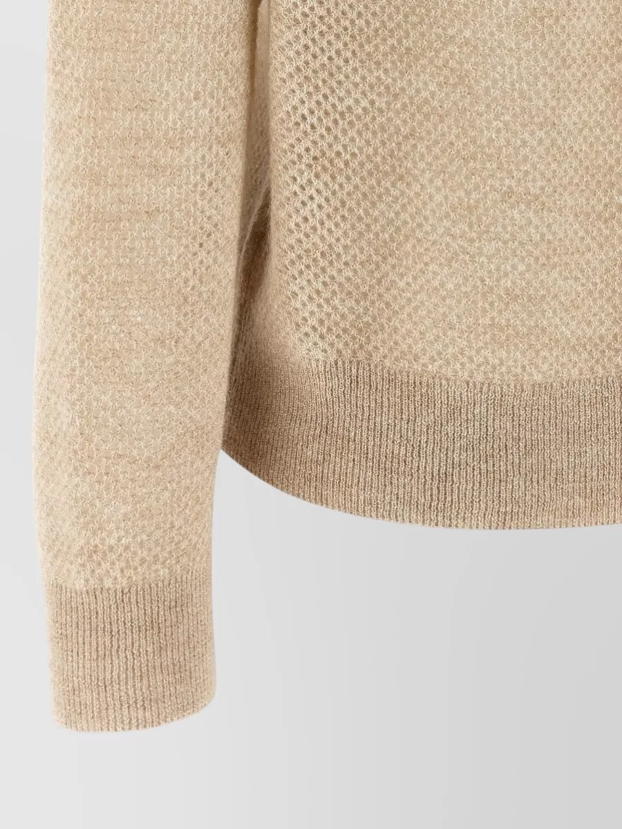 Brunello Cucinelli Waffle-Knit Long-Sleeve Polo Top