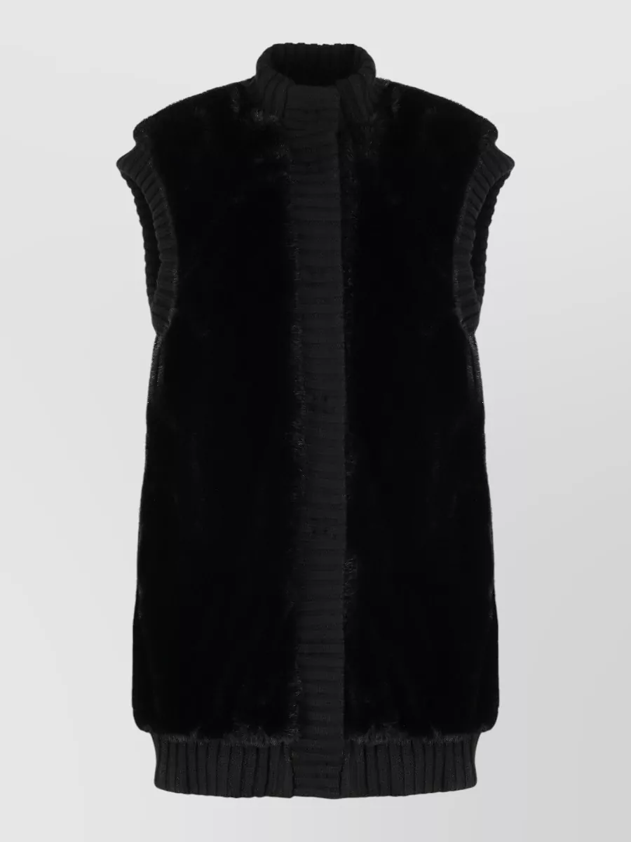 Pinko Ribbed long faux fur coat