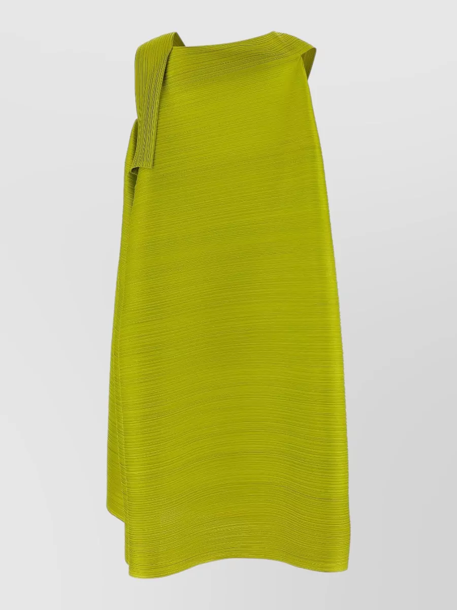 Pleats Please Issey Miyake Ribbed Asymmetric Draped Sleeveless Knee-Length Dress