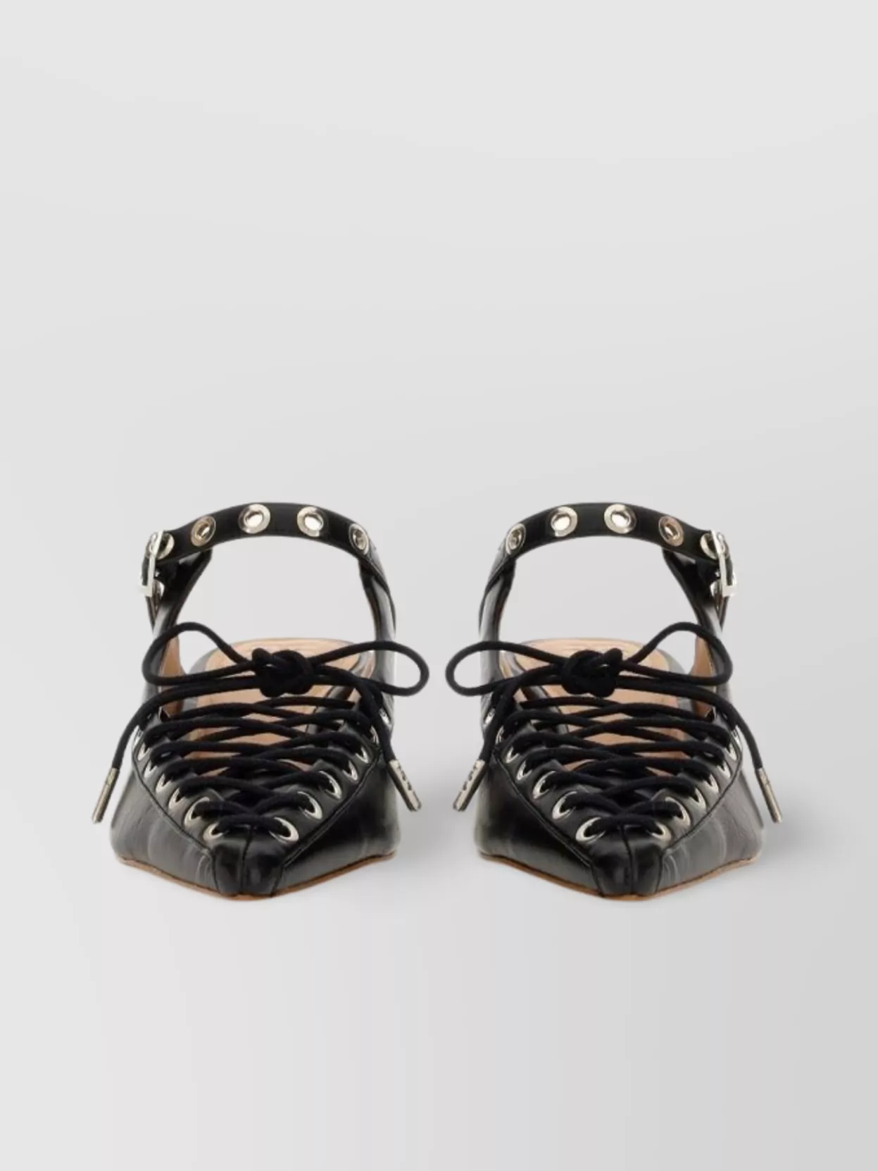 Ganni Lace-up Block Heel Mules