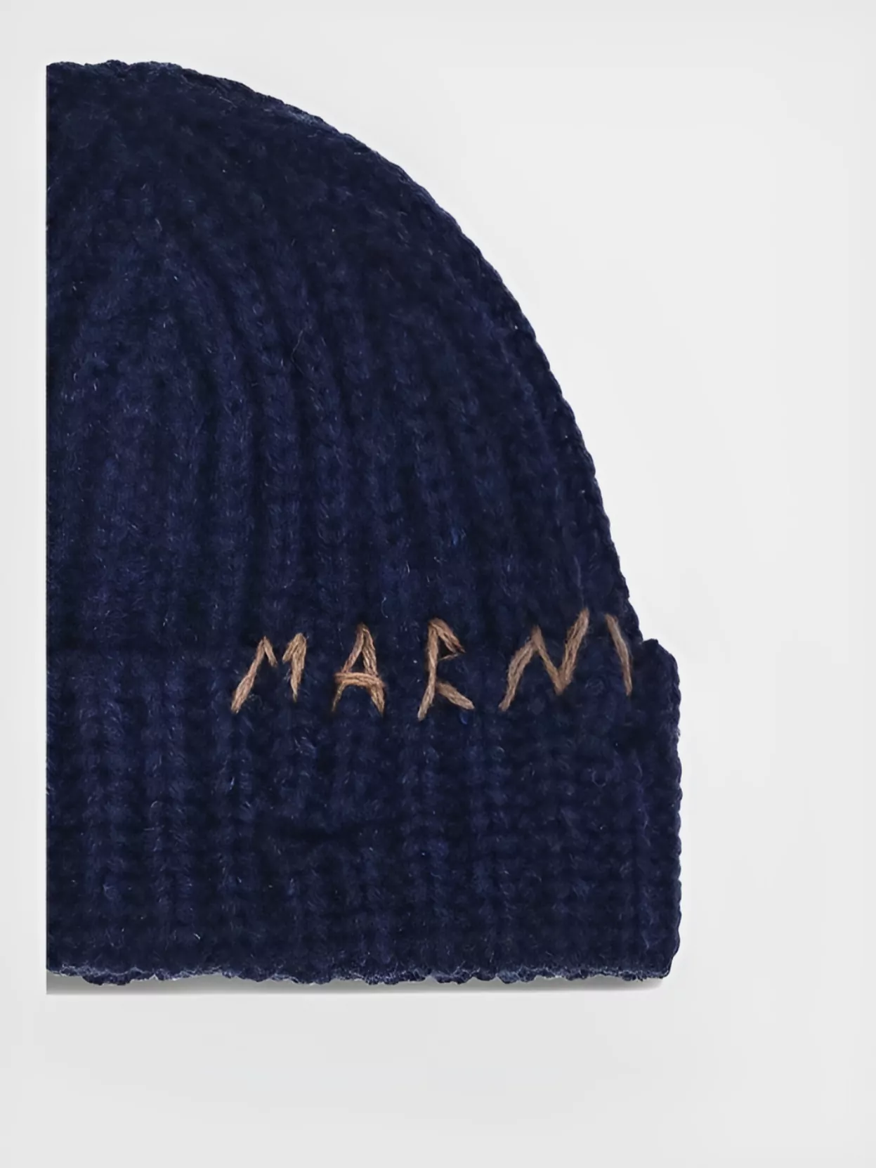 Marni Soft Wool Folded Brim Ribbed Beanie Hat