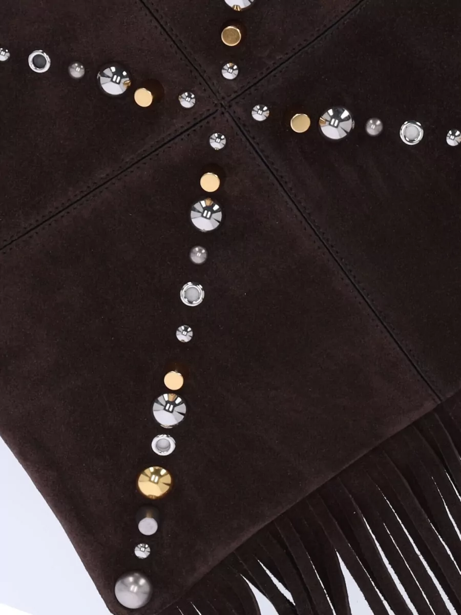 Valentino Suede Shoulder Bag With Fringe And Studs