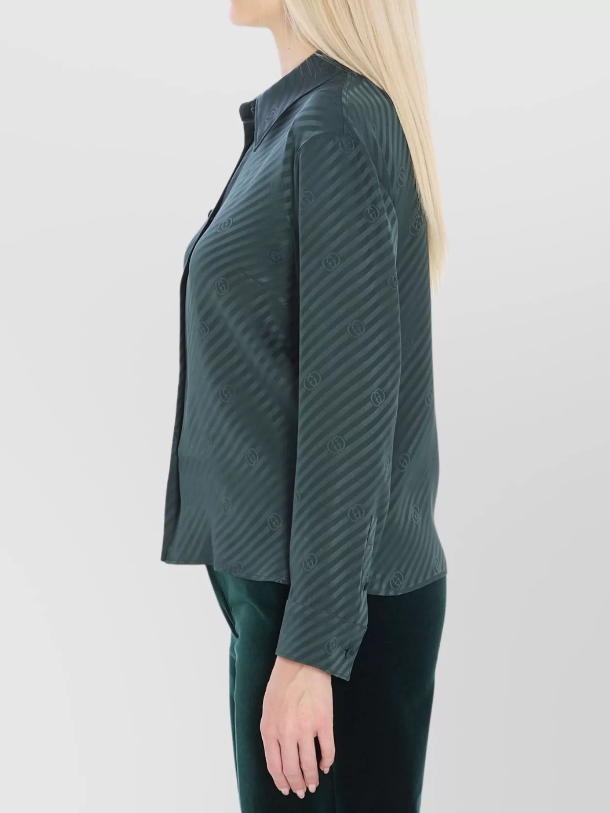 Gucci Interlocking Jacquard Silk Long Sleeve Shirt