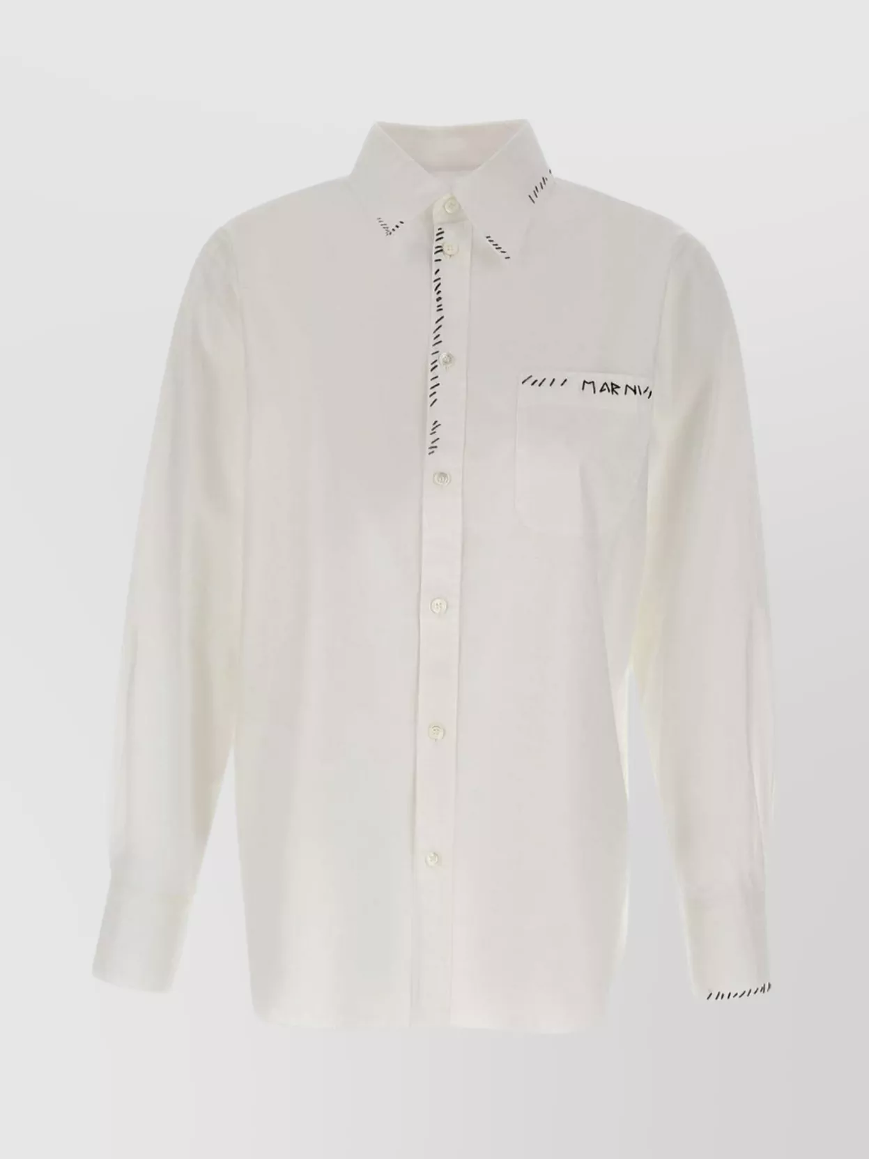 Shop Marni Cotton Shirt With Logo Pocket And Embroidery