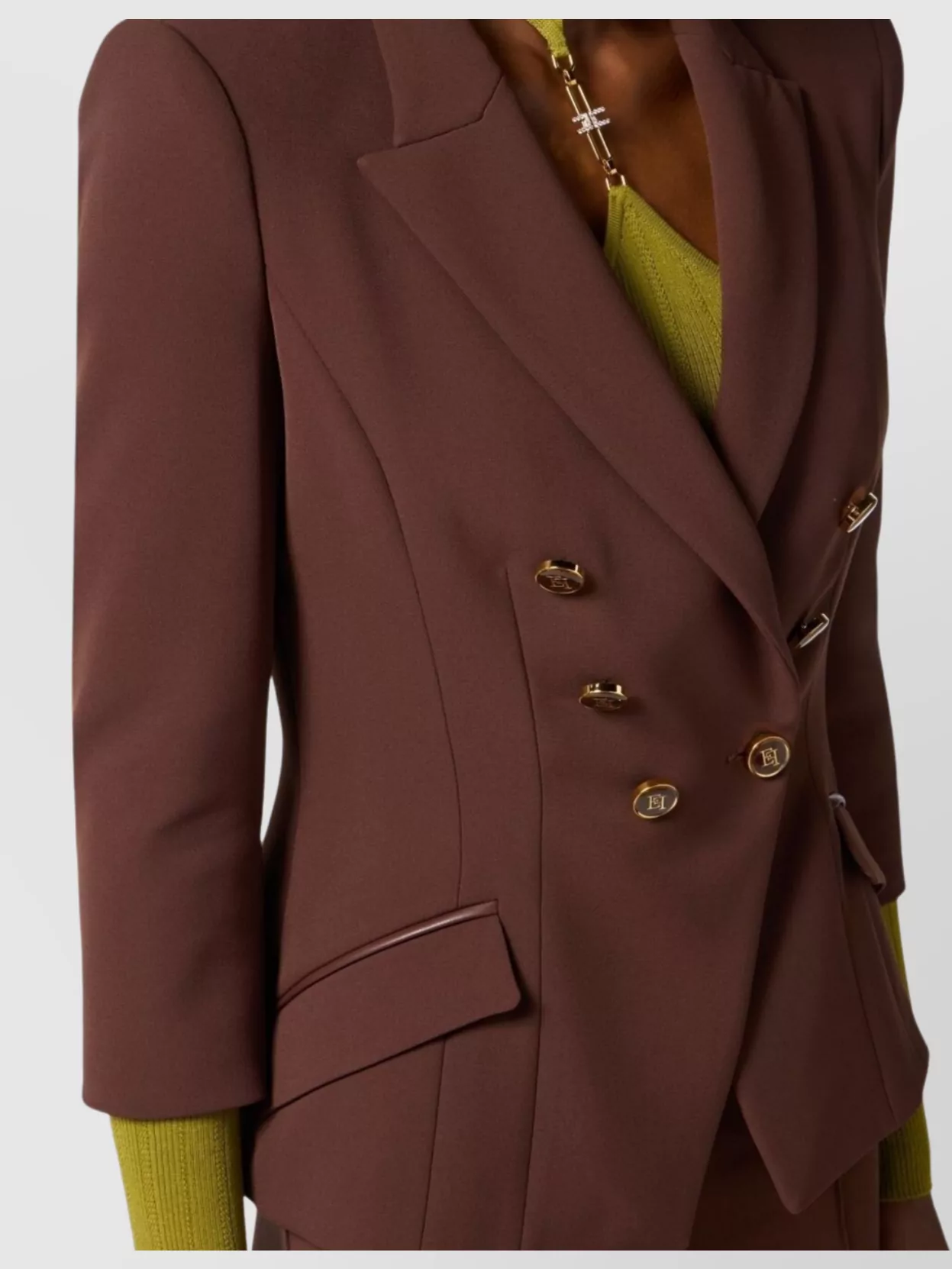 Elisabetta Franchi Structured Double-breasted Jacket Gold Buttons In Brown