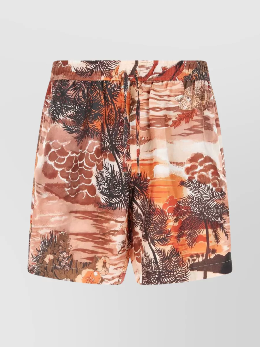 Shop Amiri Elastic Waistband Silk Bermuda Shorts In Brown