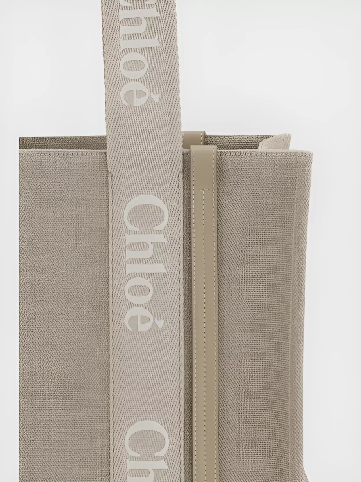 CHLOÉ REFINED LINEN TOTE BAG WITH LEATHER EXTENSIONS