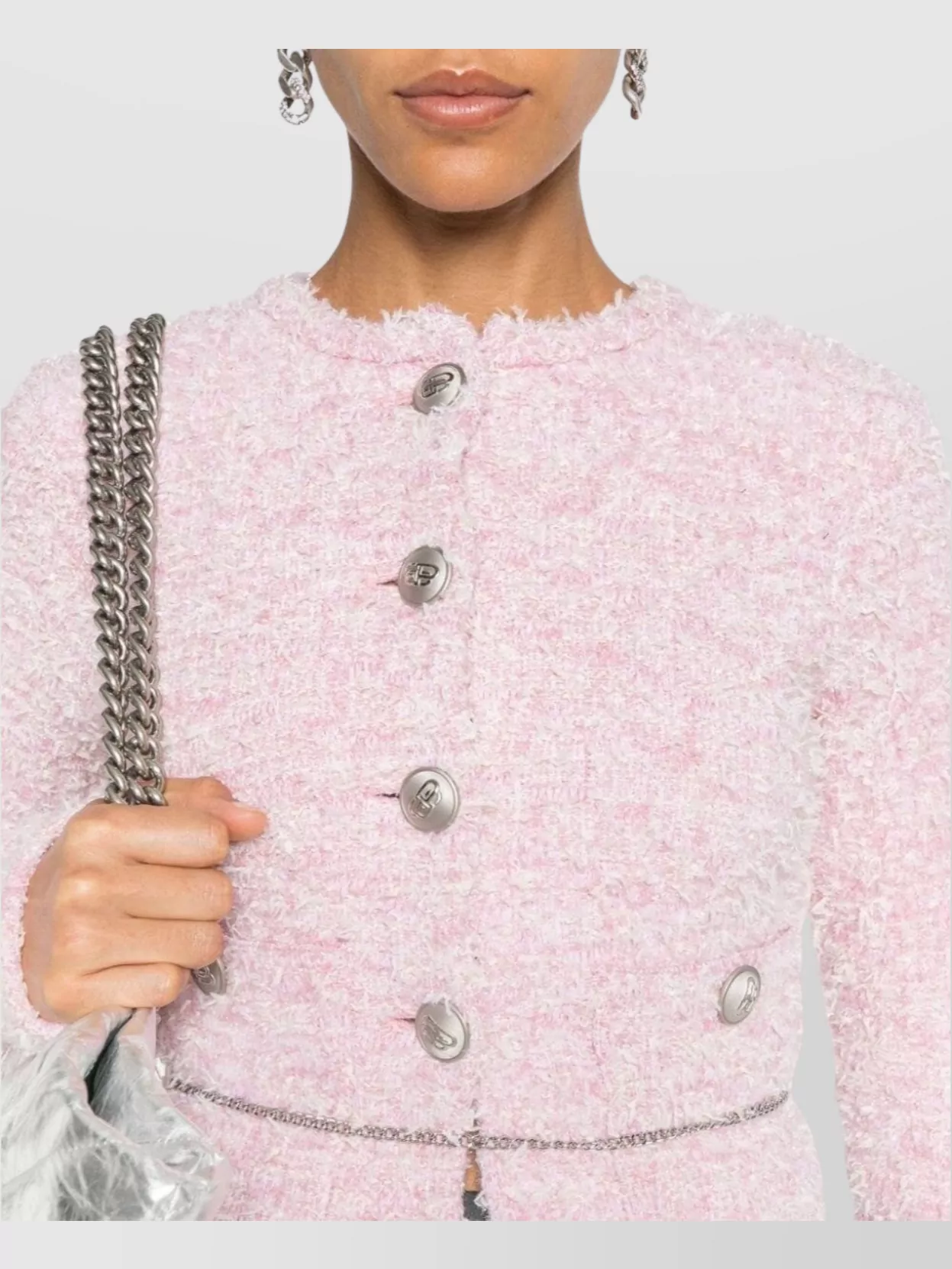 Balenciaga Cropped Bouclé Jacket Featuring Button Detailing