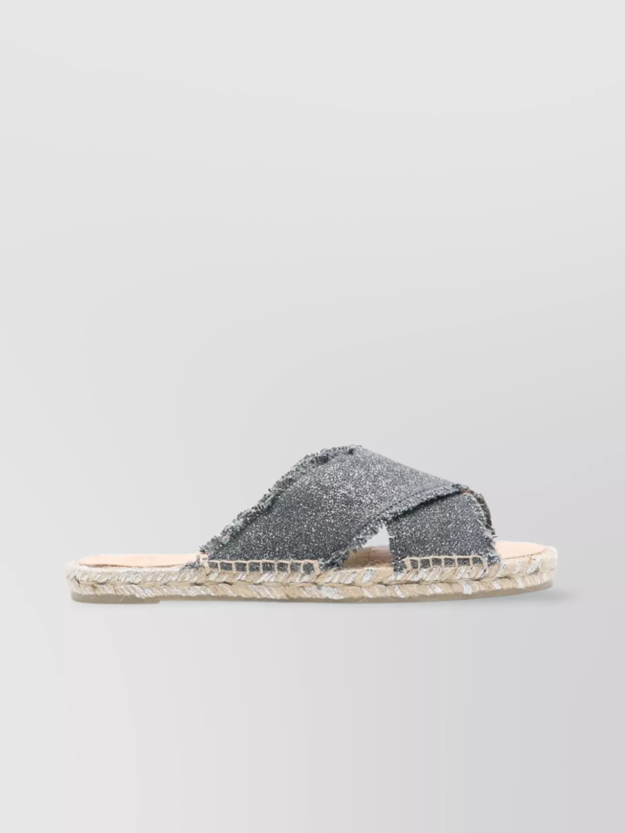 Shop Castaã±er Canvas Flat Sandals With Braided Raffia Sole