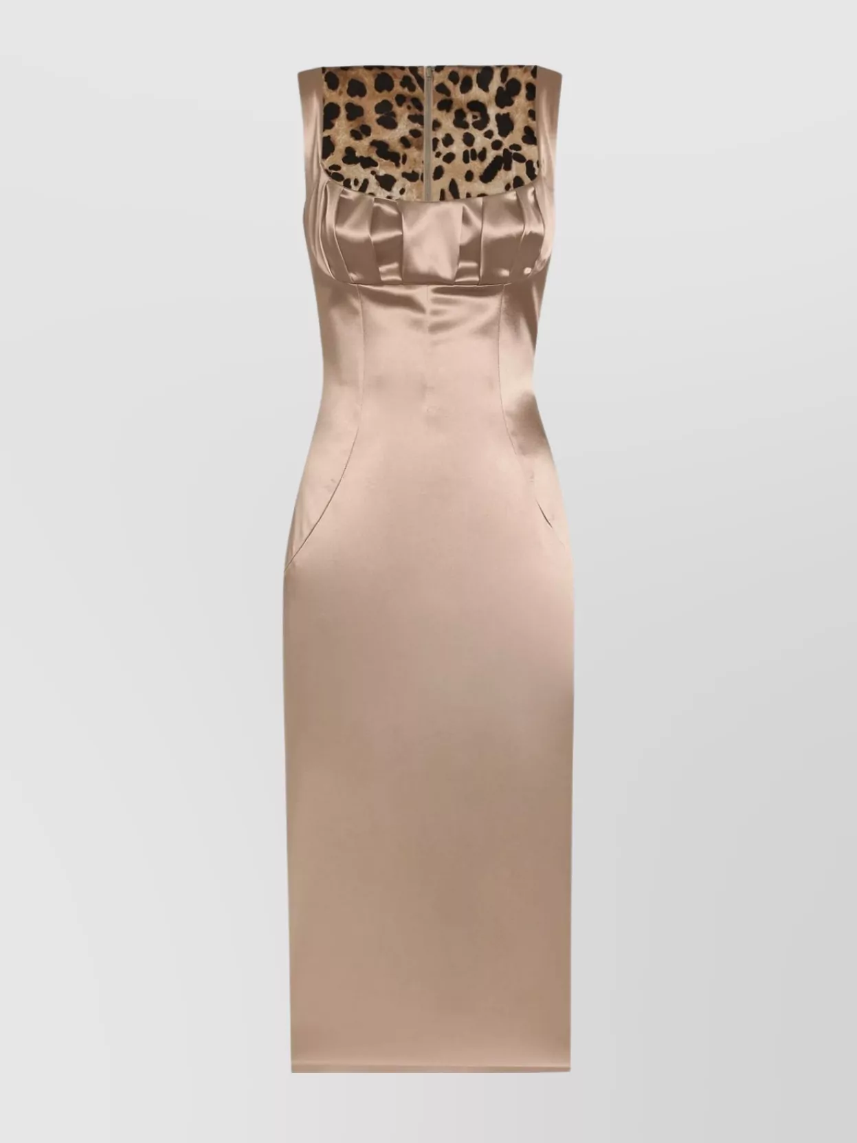 Dolce & Gabbana Silhouette Pleated Sleeveless Square Neckline Dress In Brown